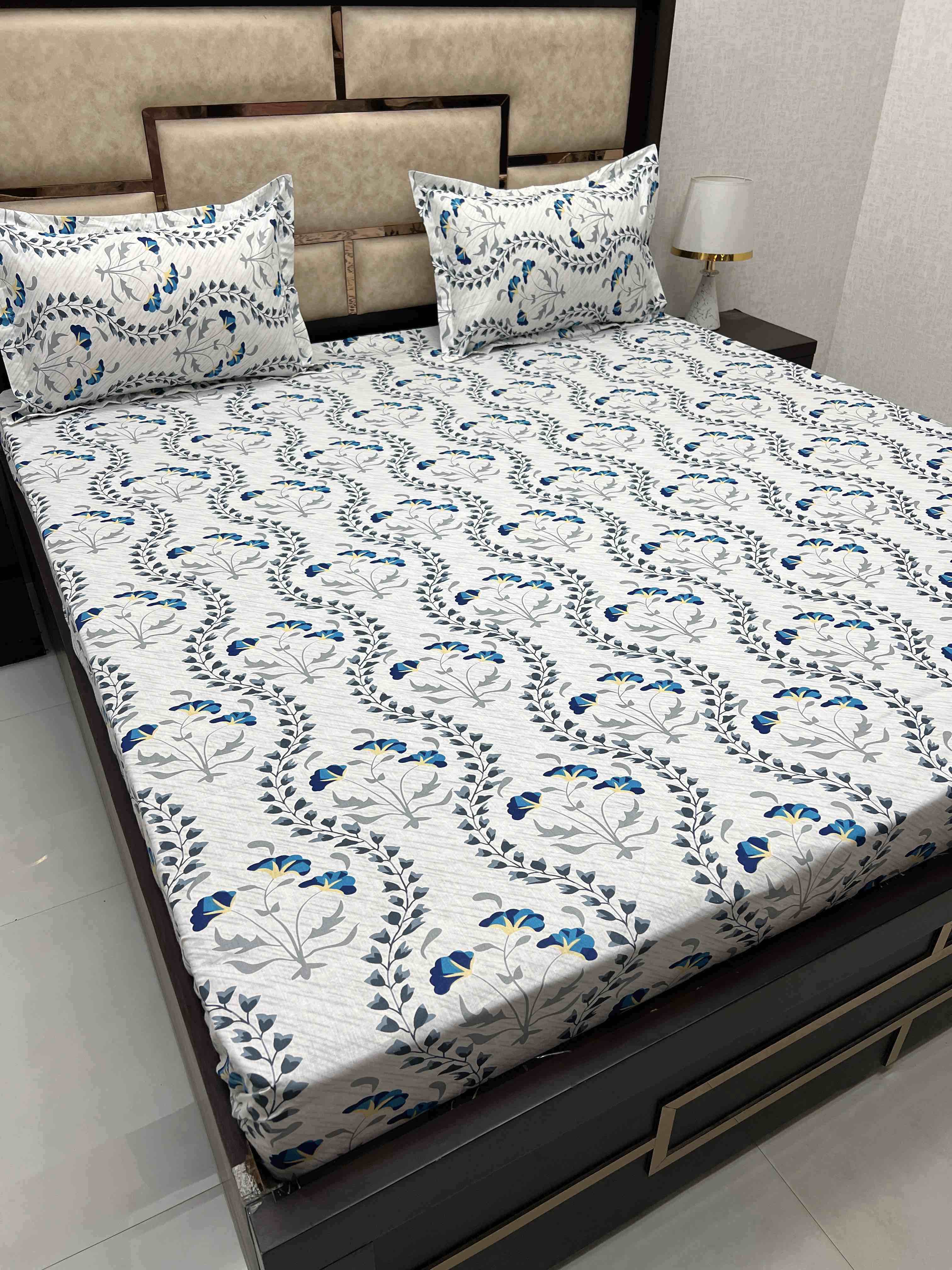 Velar Collection Pure Decor Pure Cotton 180 TC Super King Size Double Bedsheet (274X304) with Two Pillow Covers (50X76)