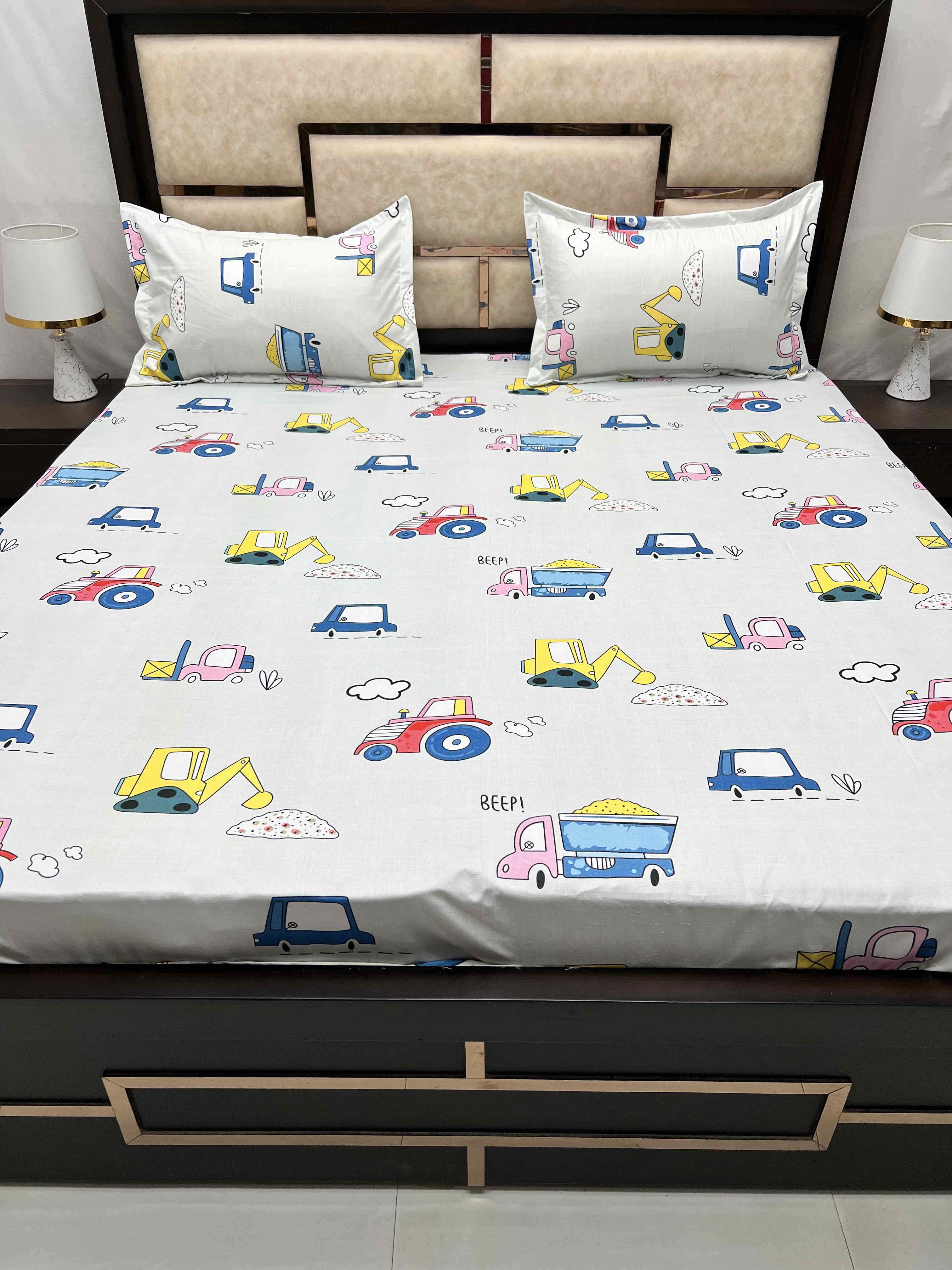 Kids Collection Pure Decor Poly Cotton 110 GSM Queen Size Double Bedsheet (228X254) with Two Pillow Covers (43X68)