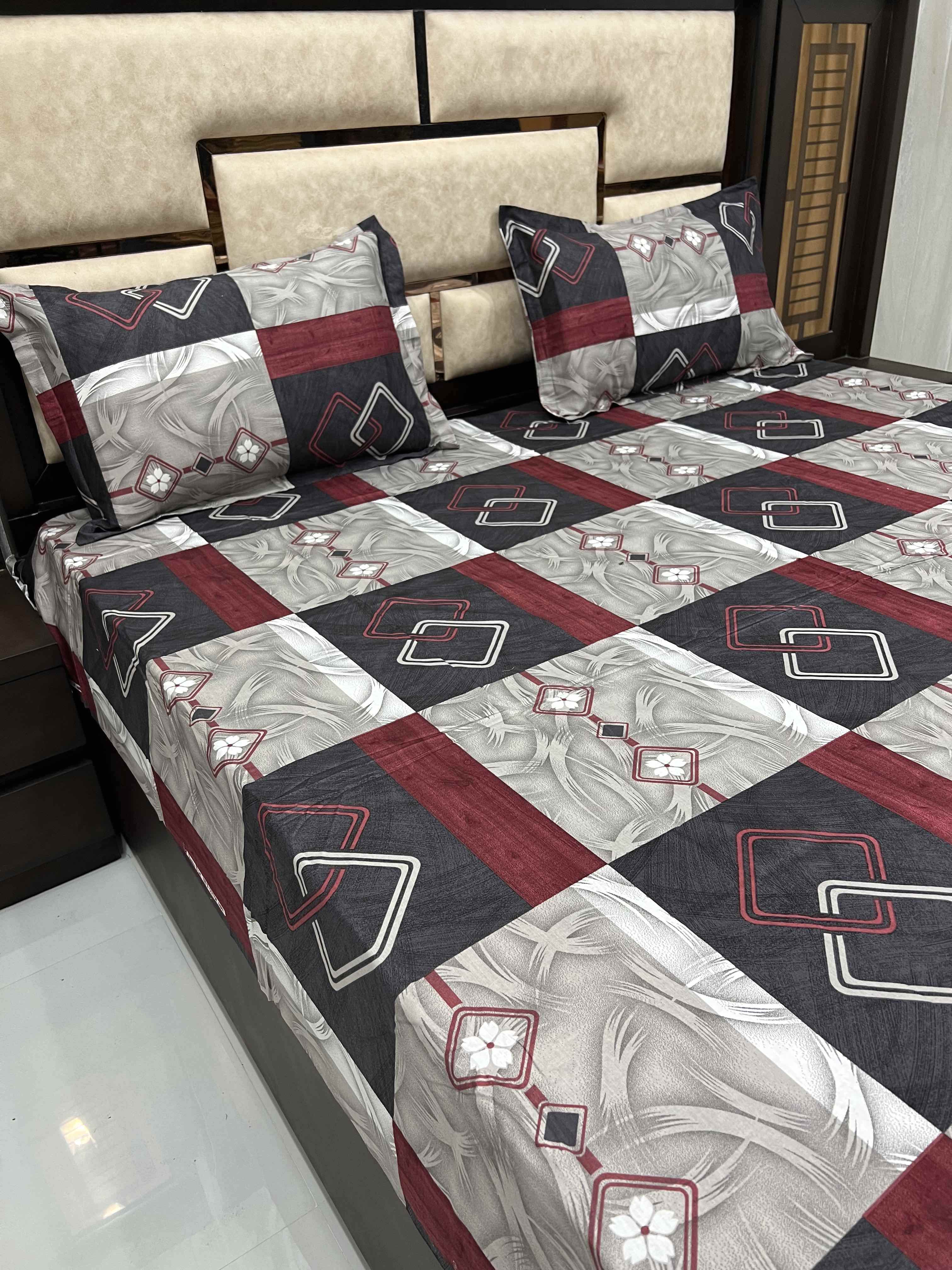 Passion Fur Collection Pure Decor Pure Cotton 180 TC Queen Size Double Bedsheet (228X254) with Two Pillow Covers (43X68)