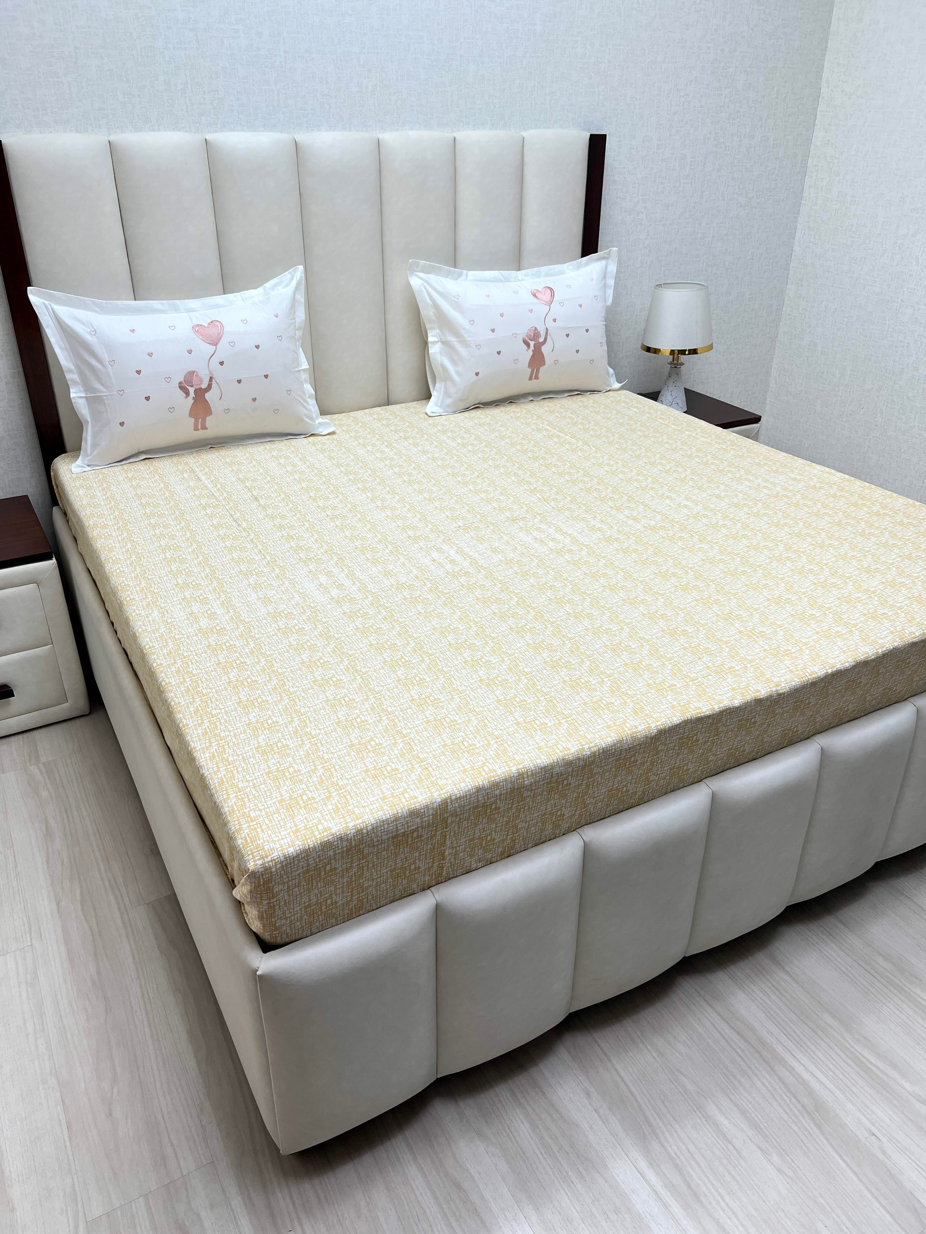 A-2023 - Pure Cotton 210 TC King Size Double Bedsheet (274X274) with Premium Embroidery on Two Pillow Covers (50X76)