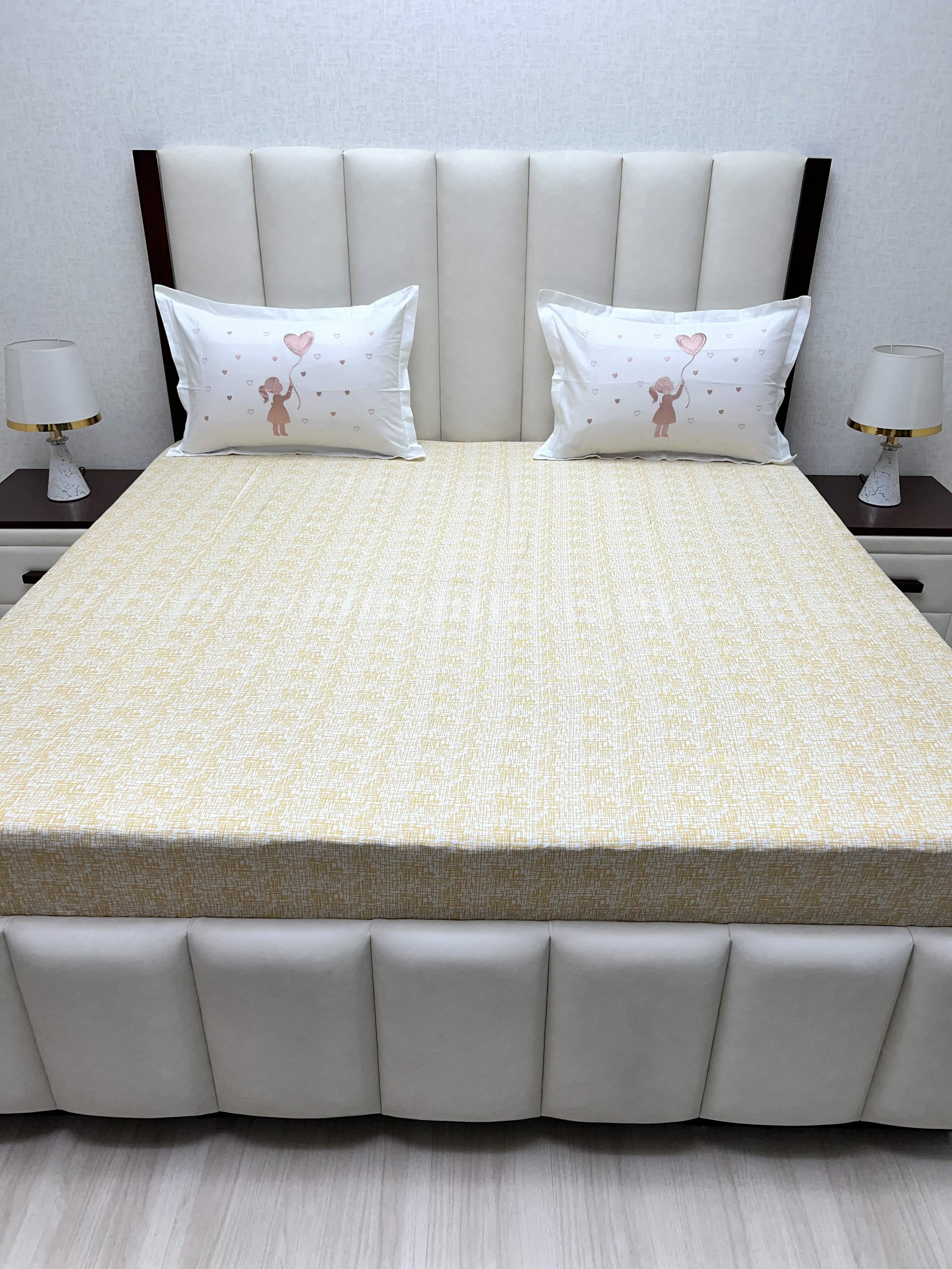 A-2023 - Pure Cotton 210 TC King Size Double Bedsheet (274X274) with Premium Embroidery on Two Pillow Covers (50X76)