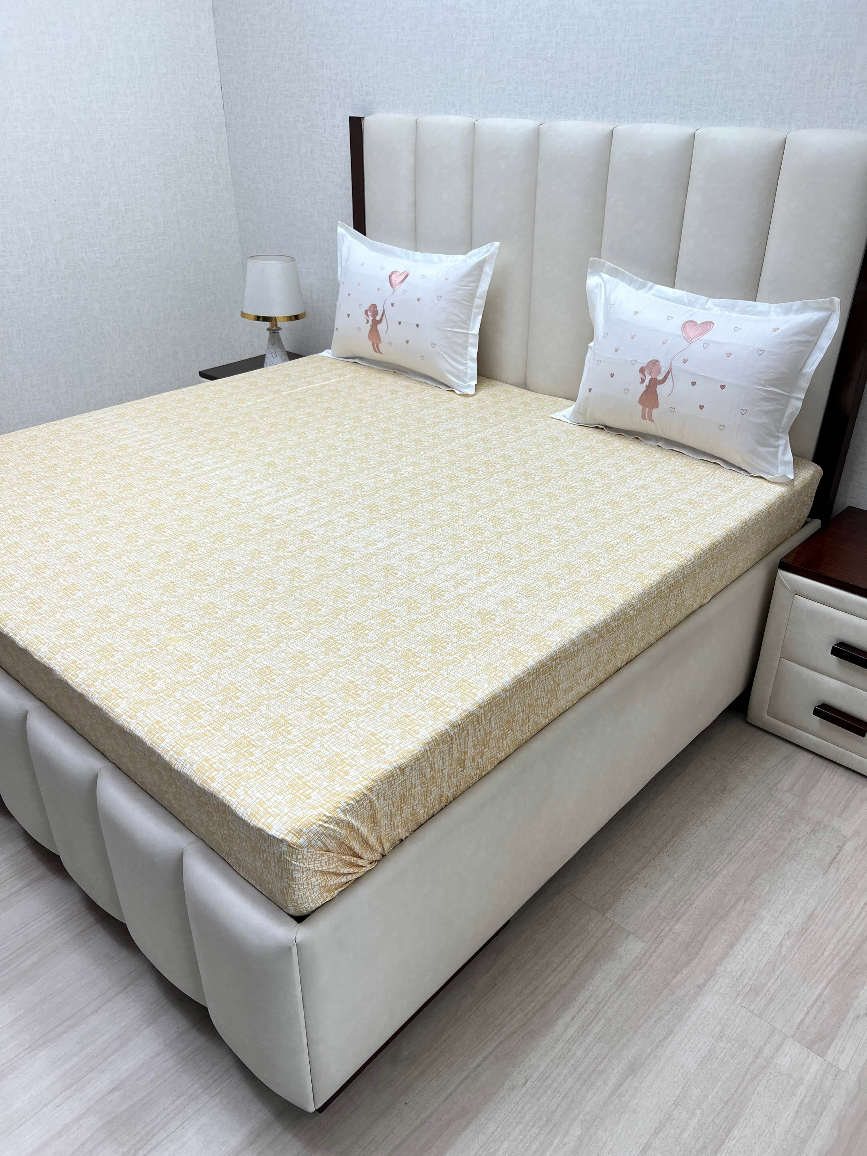 A-2023 - Pure Cotton 210 TC King Size Double Bedsheet (274X274) with Premium Embroidery on Two Pillow Covers (50X76)