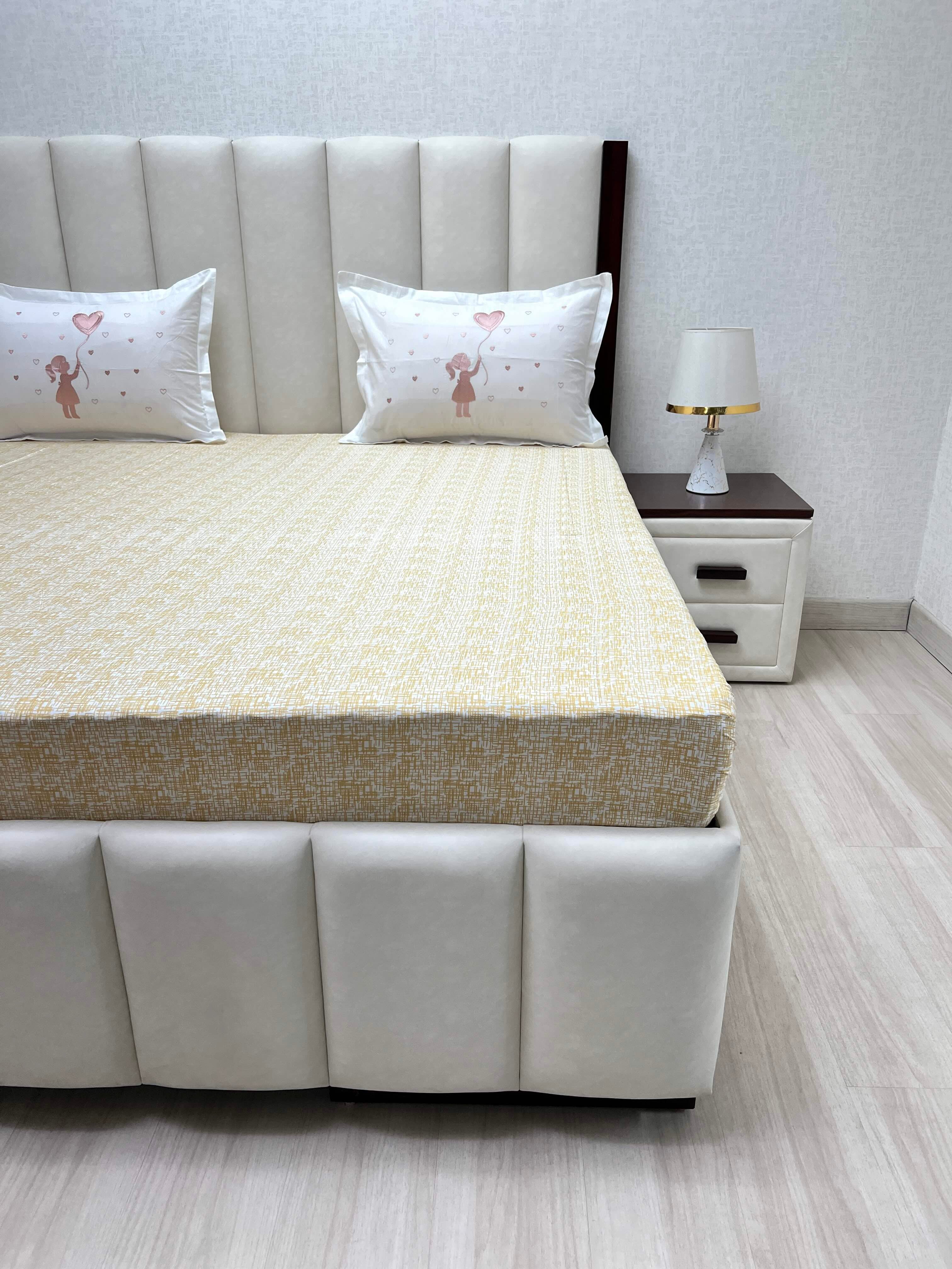 A-2023 - Pure Cotton 210 TC King Size Double Bedsheet (274X274) with Premium Embroidery on Two Pillow Covers (50X76)