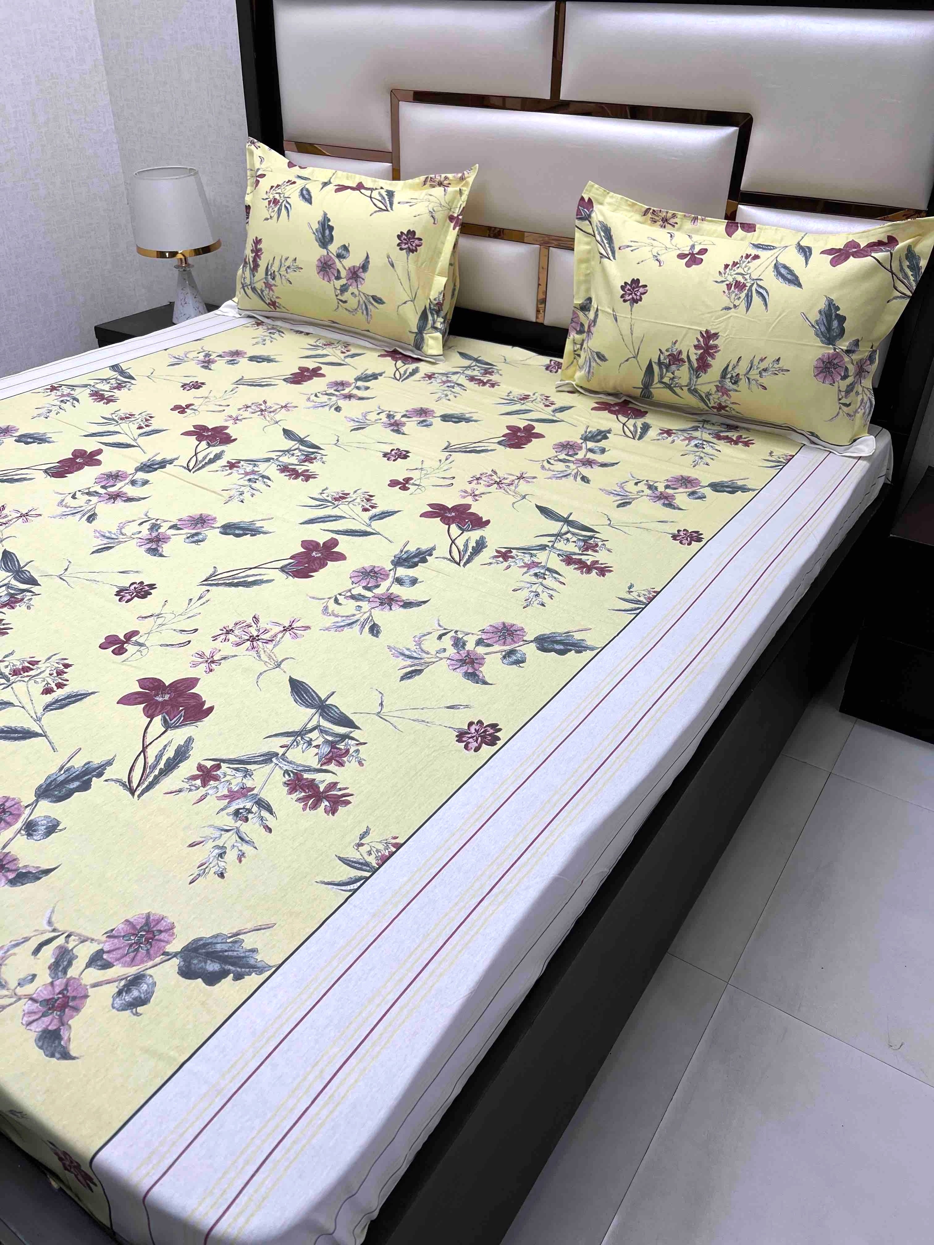 A-2054 - Pure Cotton 180 TC King Size Double Bedsheet (274X274) with Two Pillow Covers (50X76)