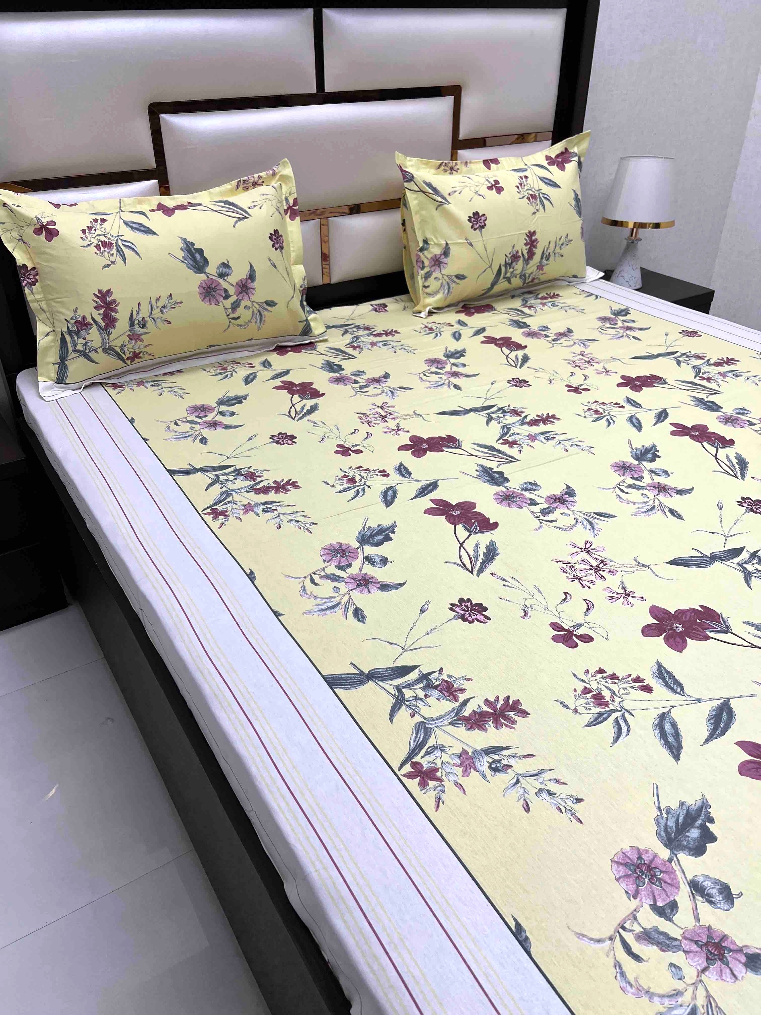 A-2054 - Pure Cotton 180 TC King Size Double Bedsheet (274X274) with Two Pillow Covers (50X76)