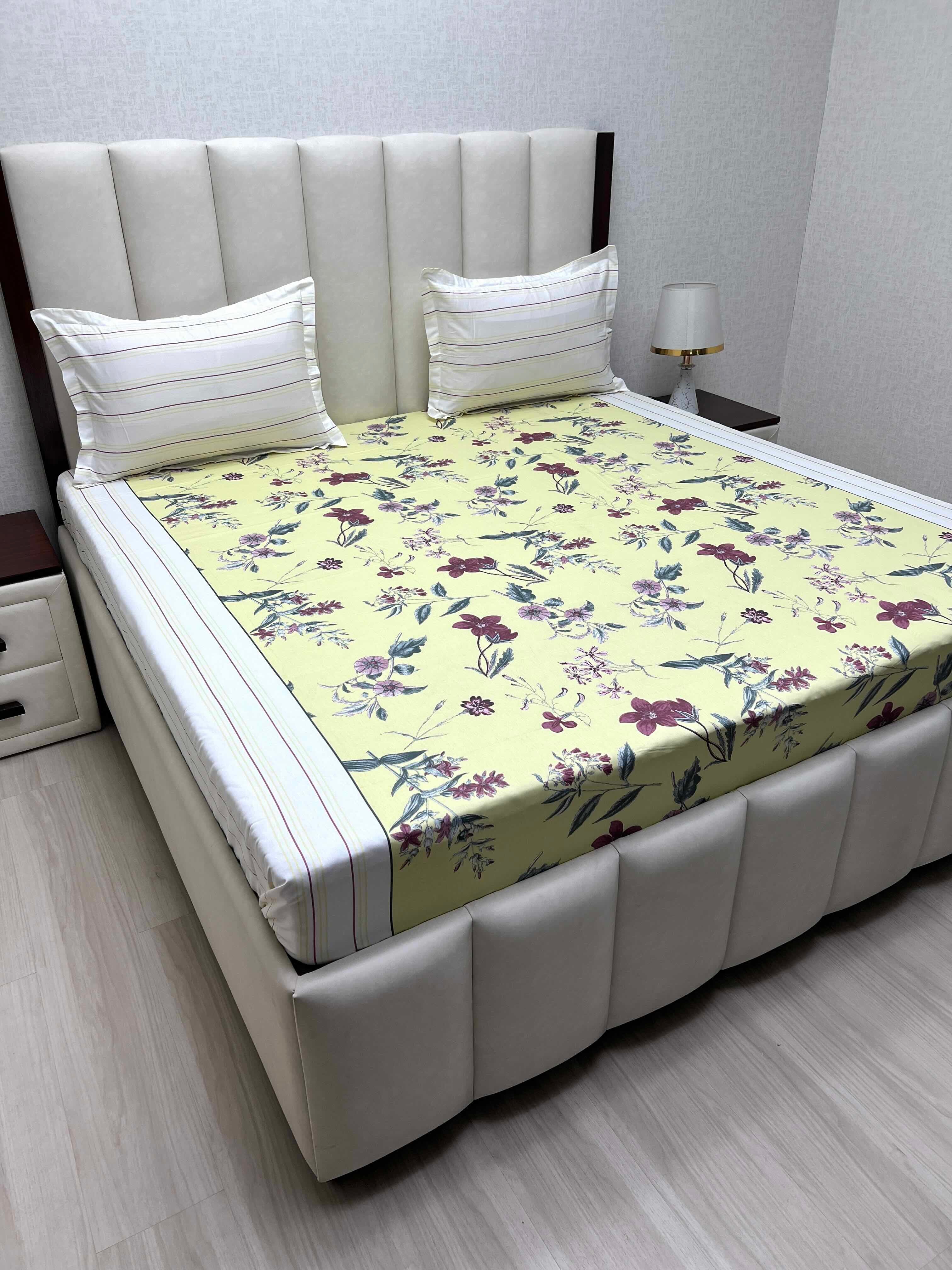 A-2054 - Pure Cotton 180 TC King Size Double Bedsheet (274X274) with Two Pillow Covers (50X76)