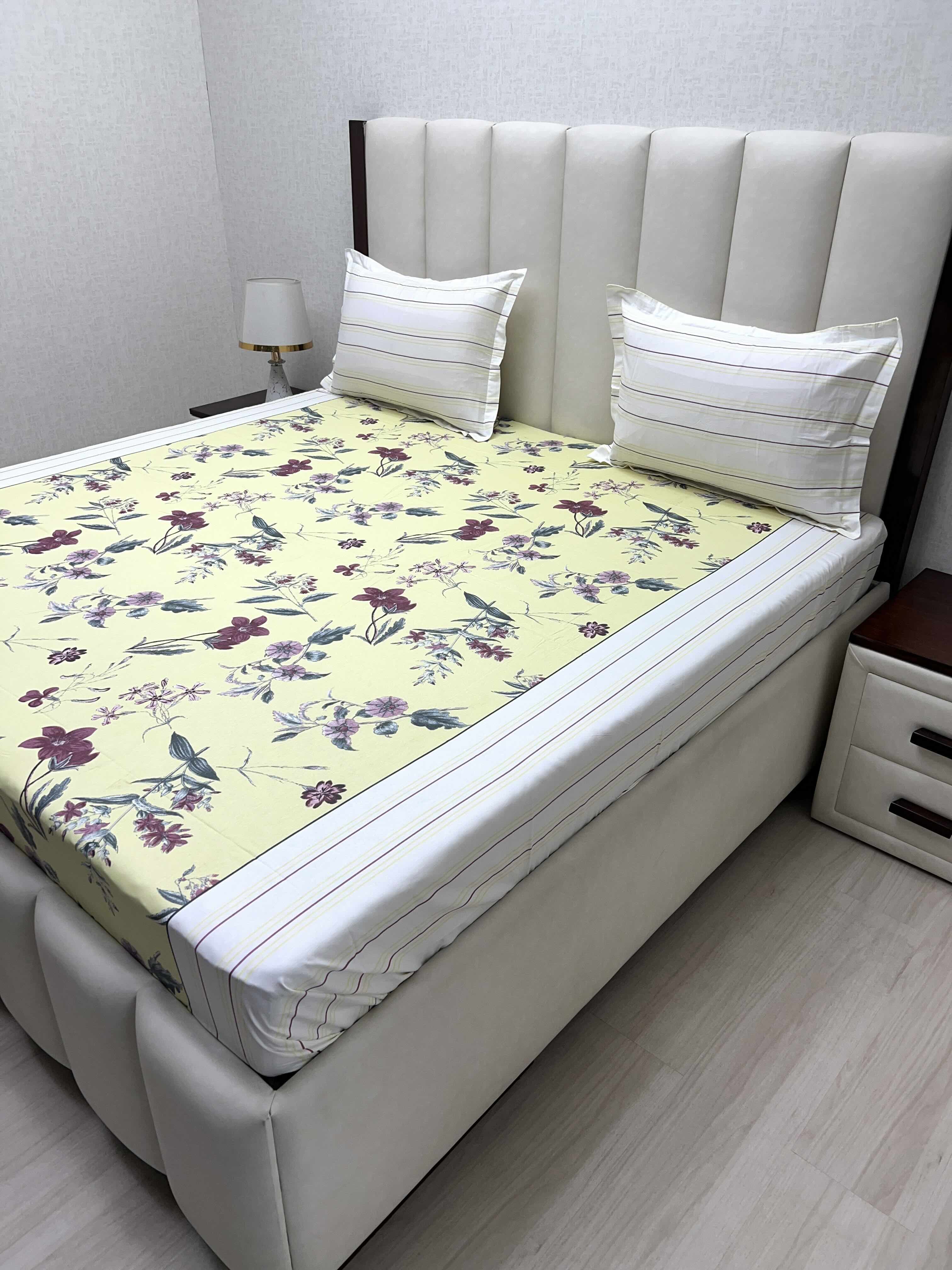 A-2054 - Pure Cotton 180 TC King Size Double Bedsheet (274X274) with Two Pillow Covers (50X76)