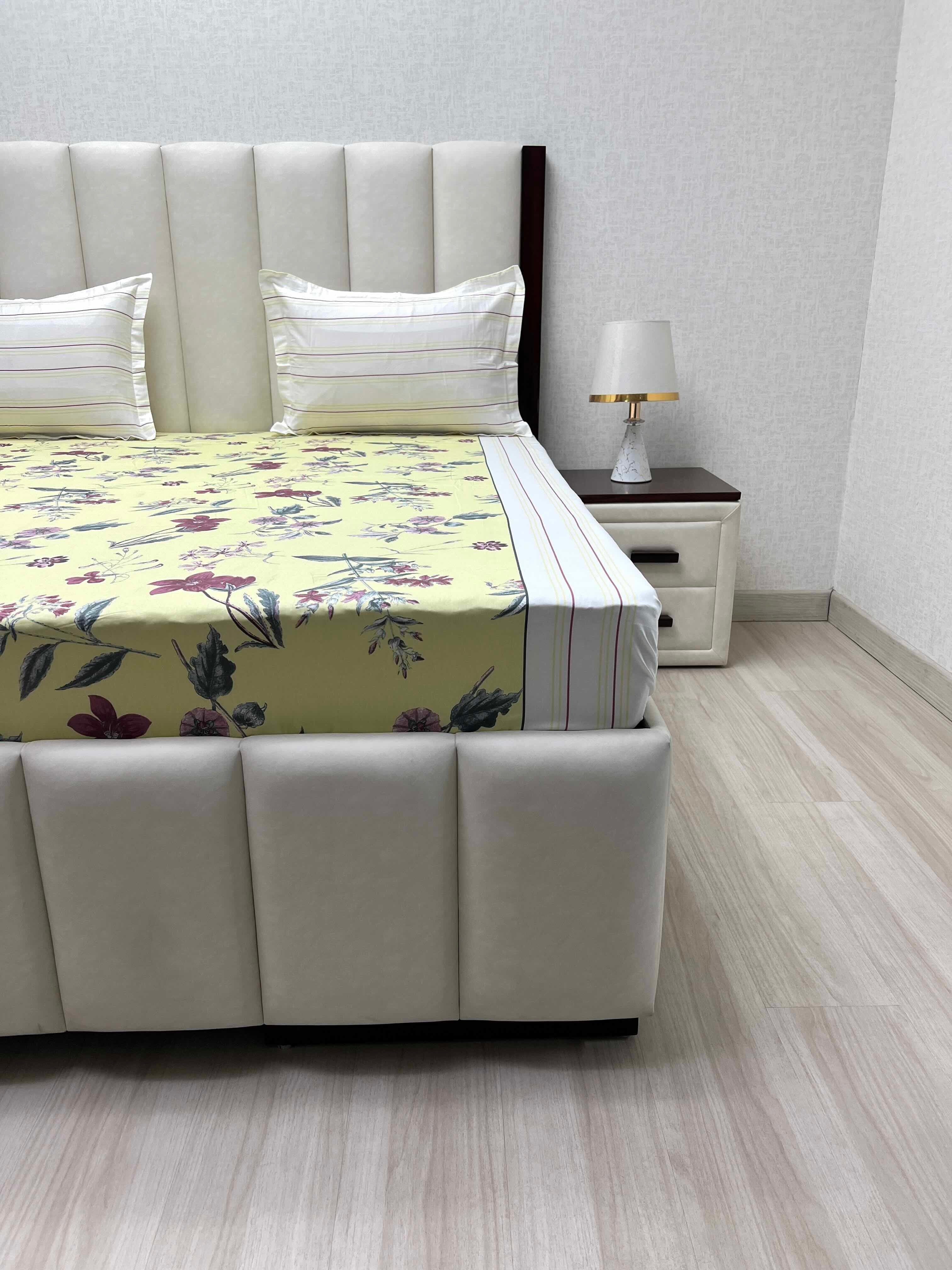 A-2054 - Pure Cotton 180 TC King Size Double Bedsheet (274X274) with Two Pillow Covers (50X76)