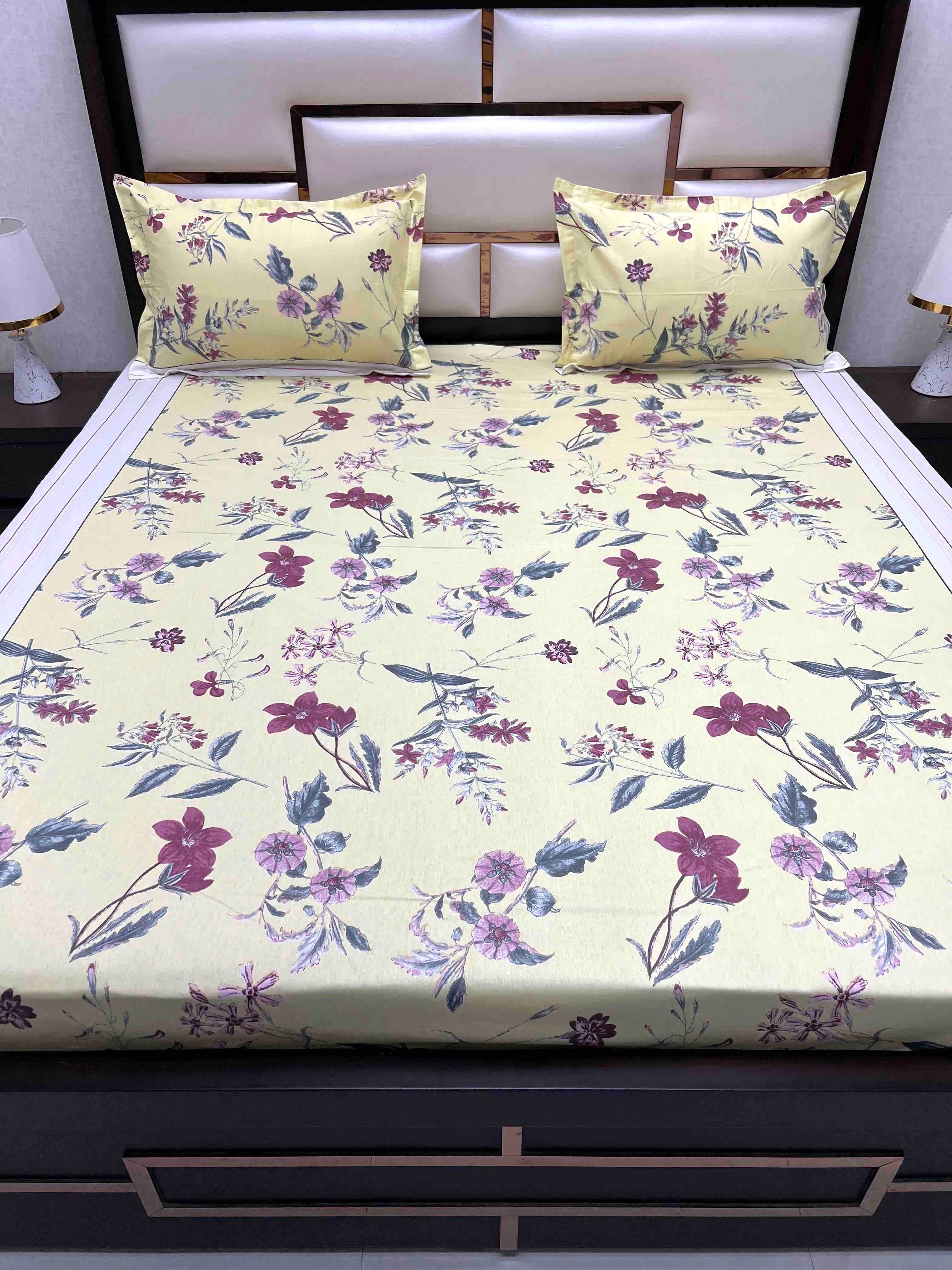 A-2054 - Pure Cotton 180 TC King Size Double Bedsheet (274X274) with Two Pillow Covers (50X76)