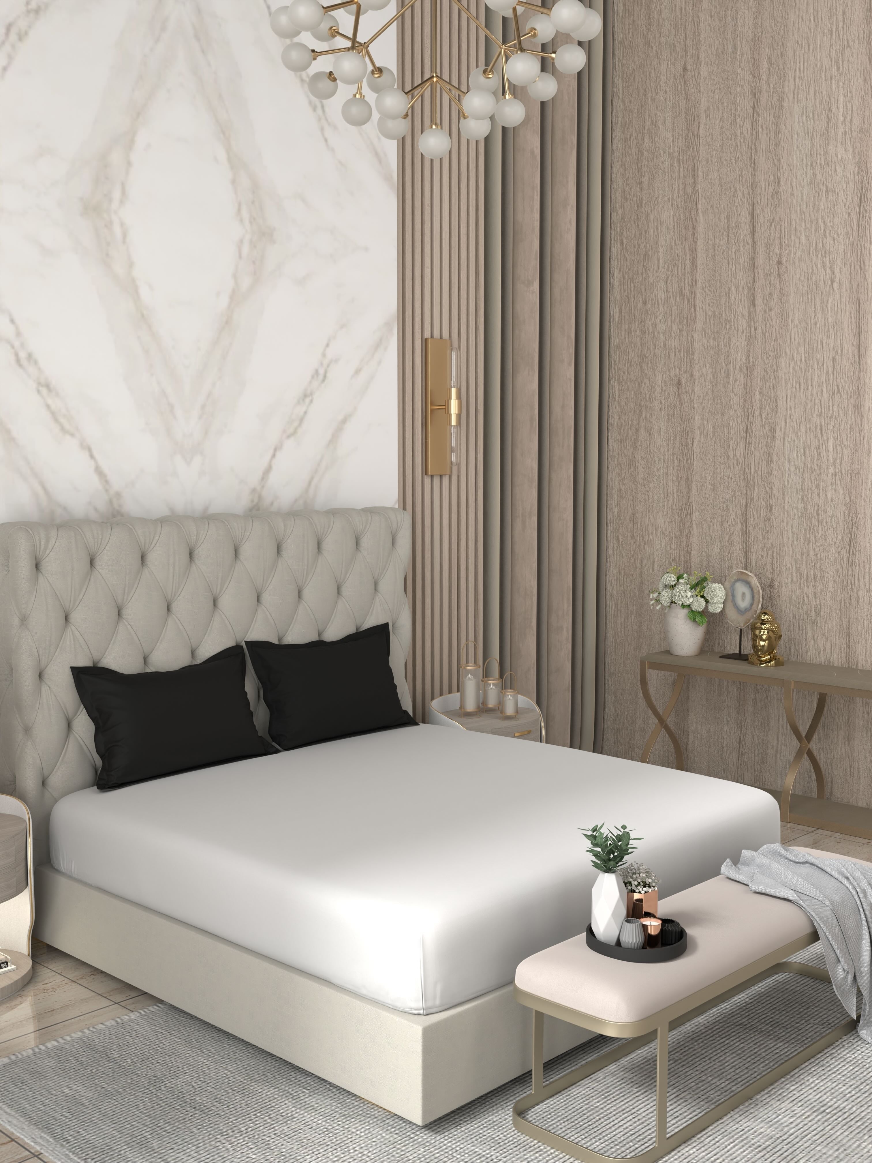 A-2817 - Pure Cotton 300 TC King Size Plain Double Bedsheet (274X274) with Two Pillow Covers (50X76)