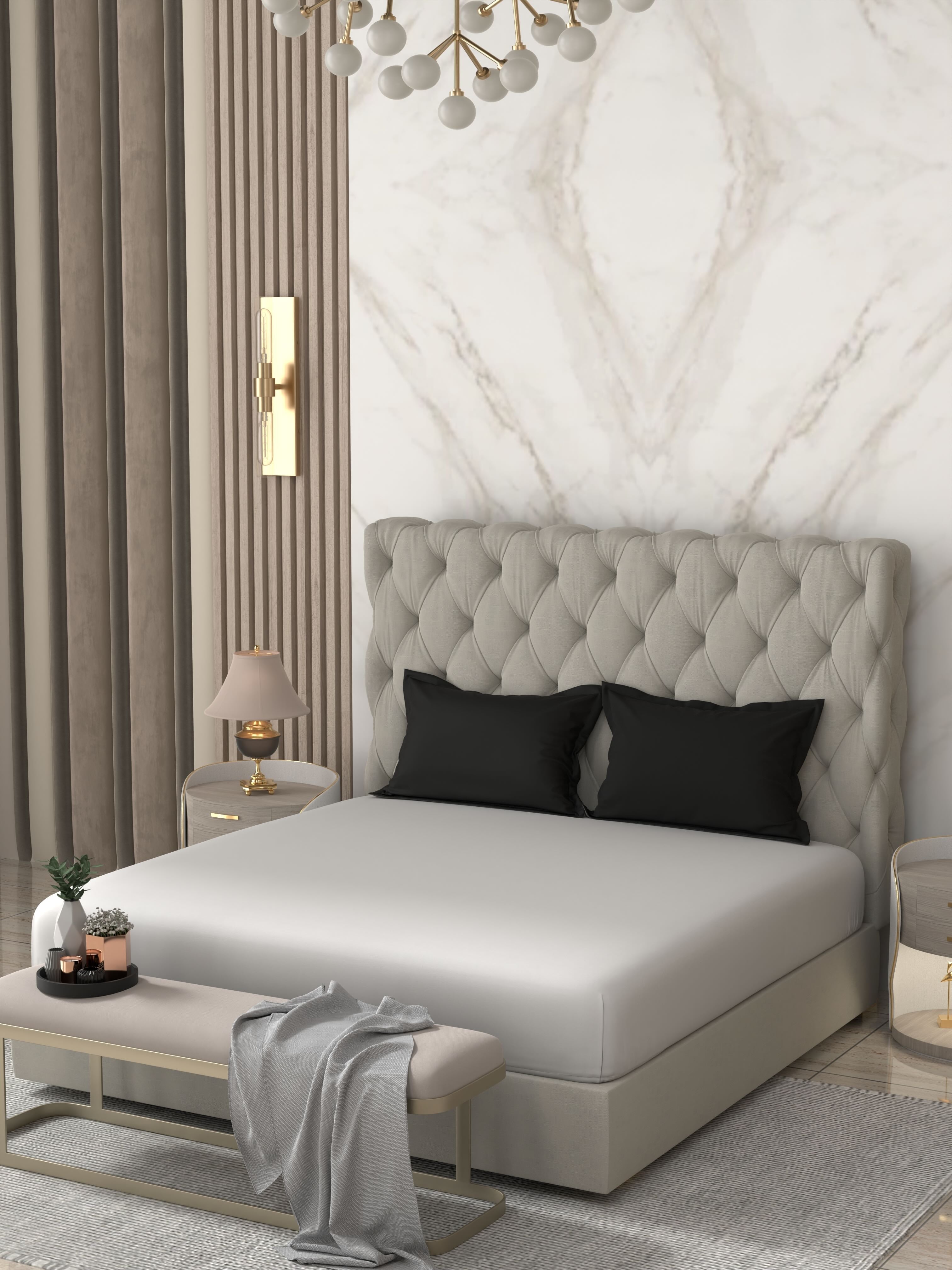 A-2817 - Pure Cotton 300 TC King Size Plain Double Bedsheet (274X274) with Two Pillow Covers (50X76)