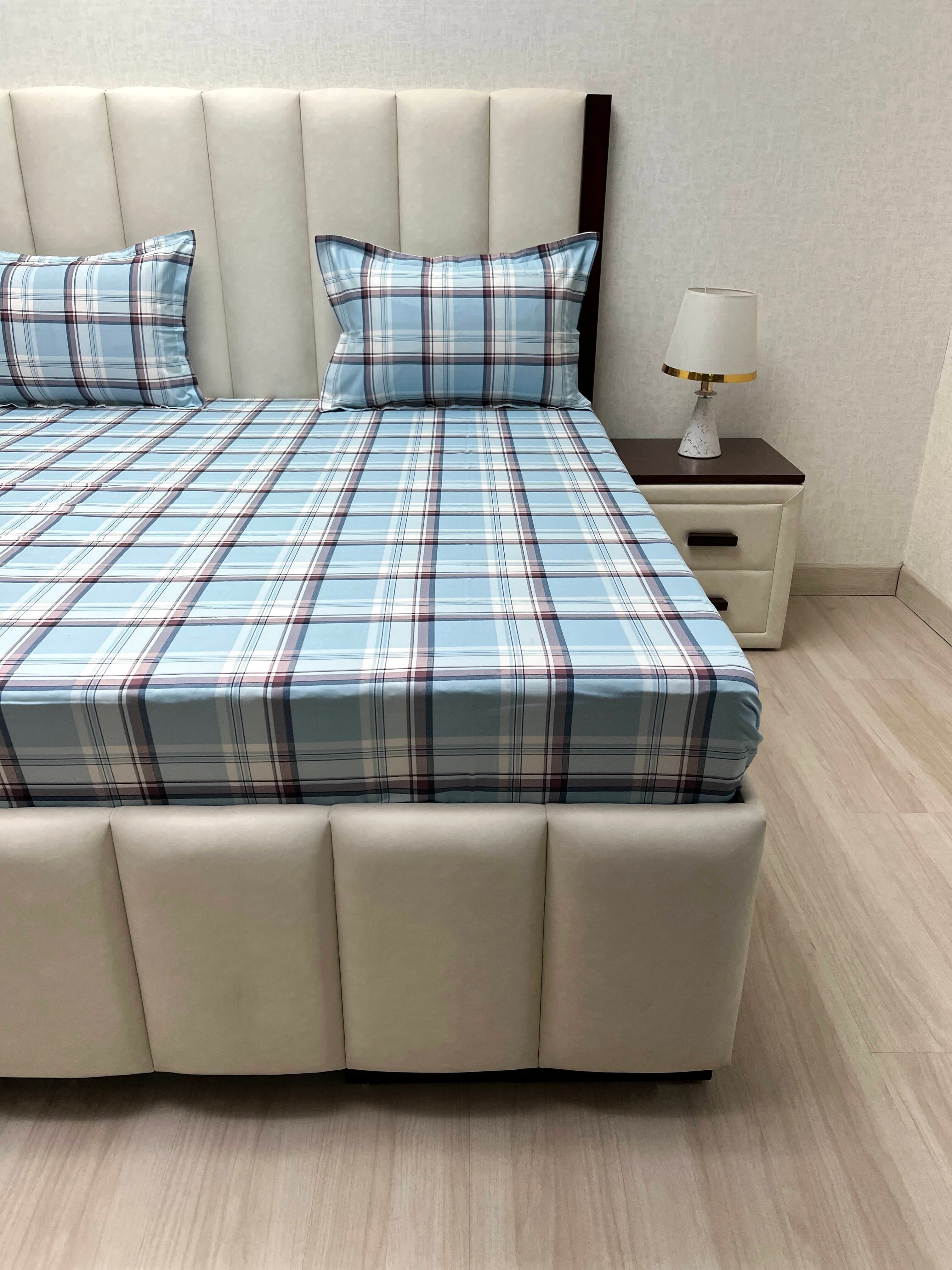 A-2909 - Pure Cotton 180 TC Super King Size Double Bedsheet (274X304) with Two Pillow Covers (50X76)