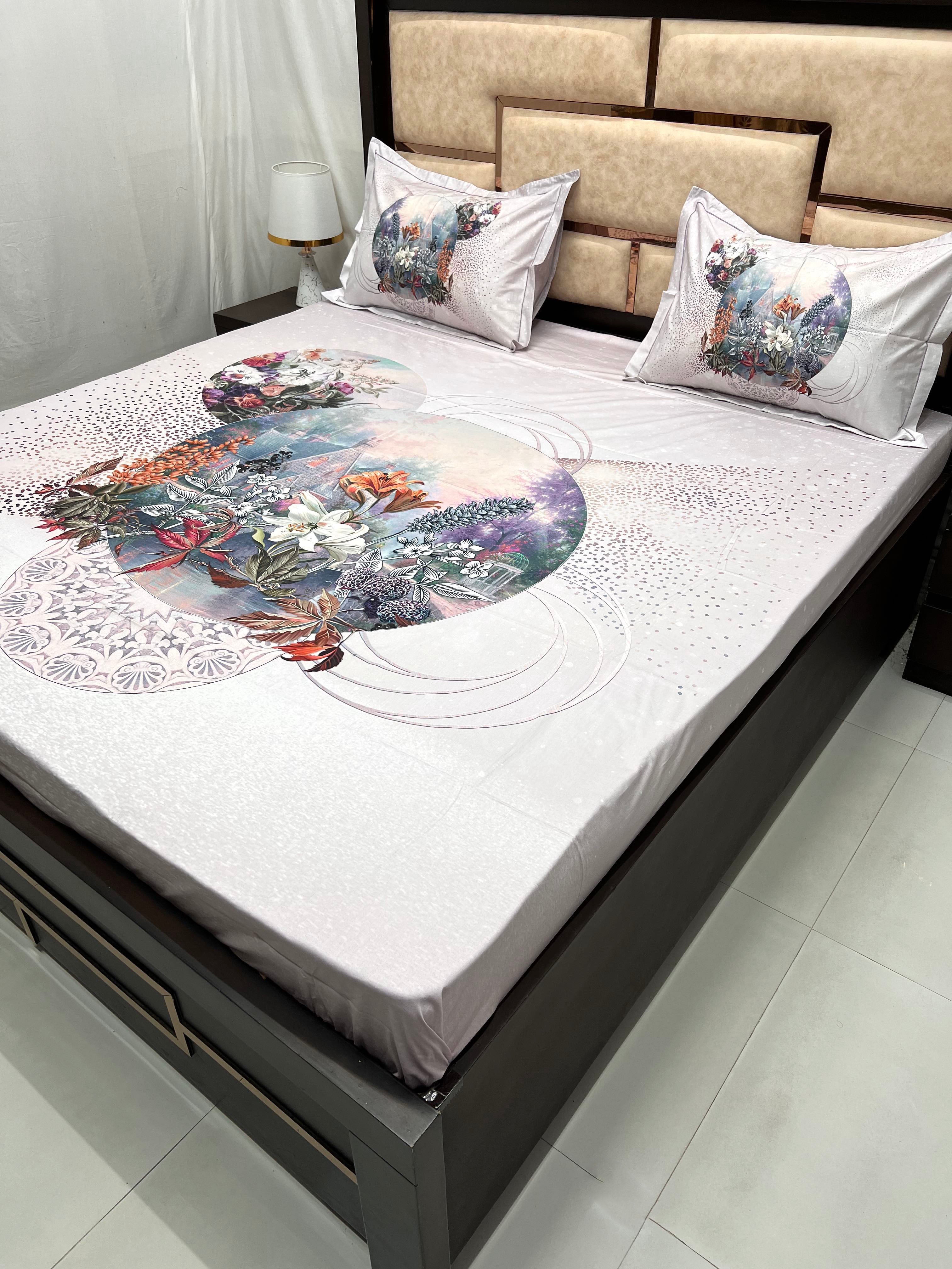 Majestic Collection Pure Decor Pure Cotton 500 TC King Size Digital Print Double Bedsheet (274X274) with Two Pillow Covers (50X76)