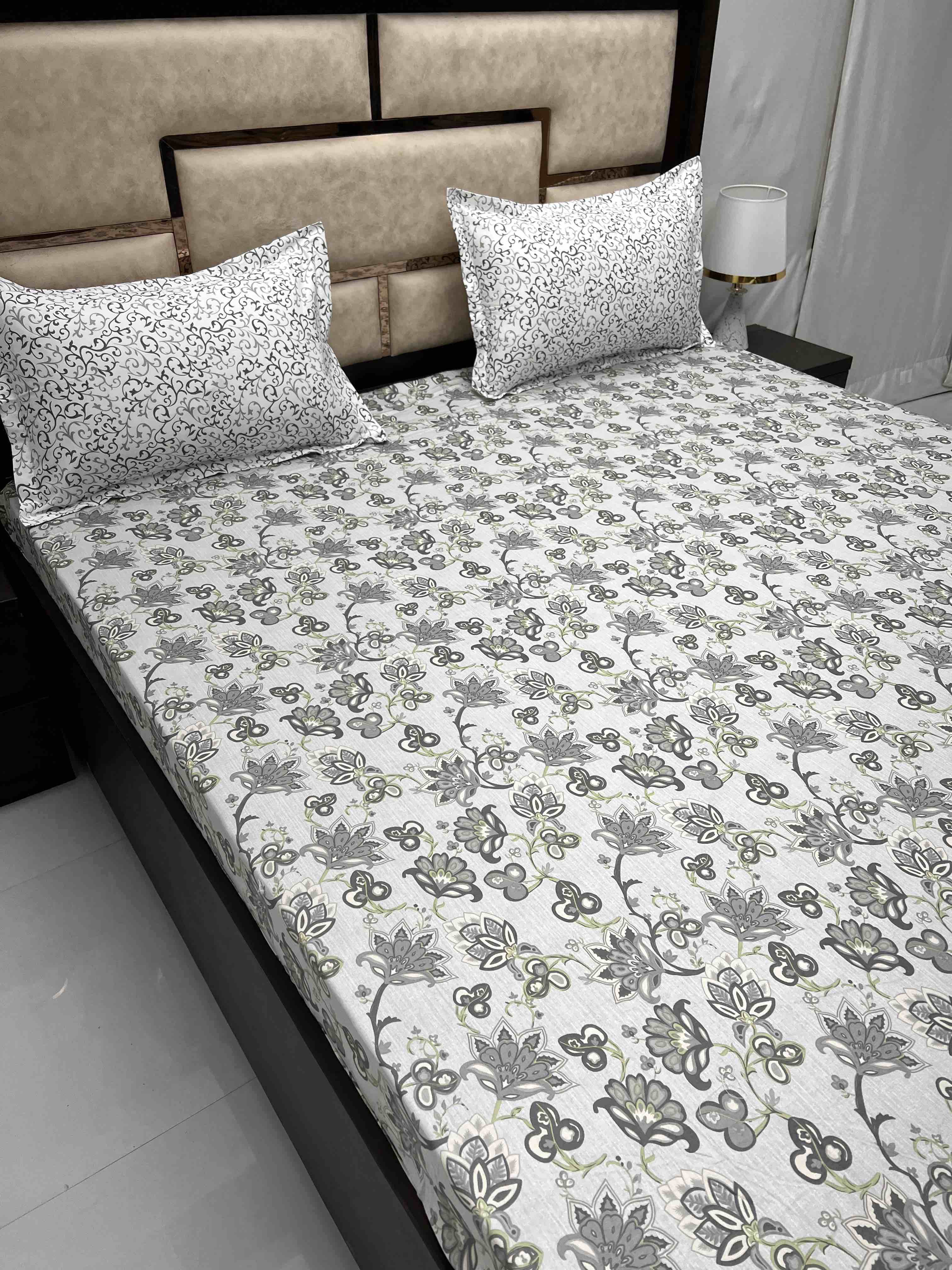 Sapphire Collection Pure Decor Pure Cotton 210 TC King Size Fitted Bedsheet (183X198) with Two Pillow Covers (45X68)