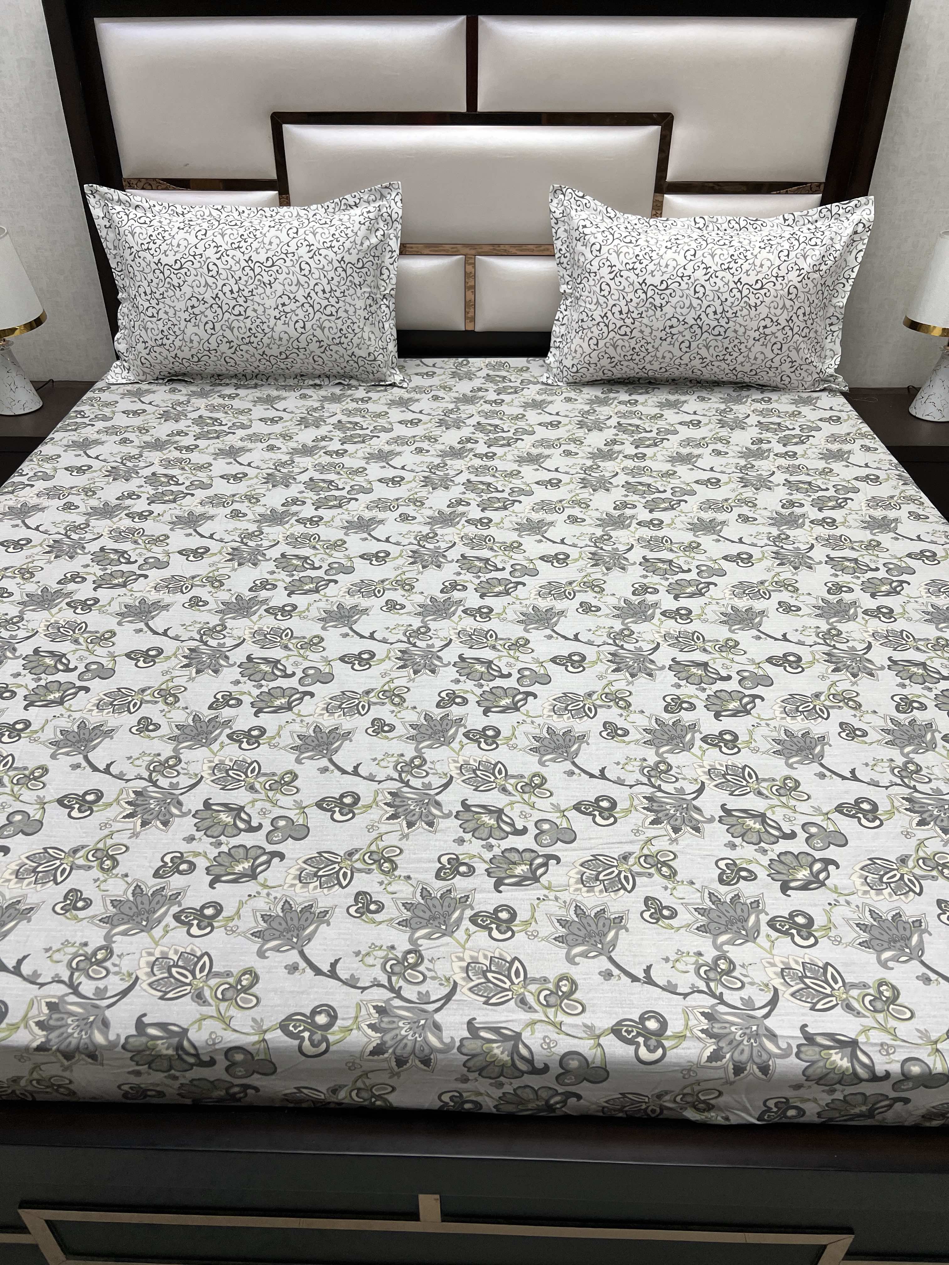 A-3104 - Pure Cotton 180 TC King Size Fitted Bedsheet (183X198) with Two Pillow Covers (45X68)