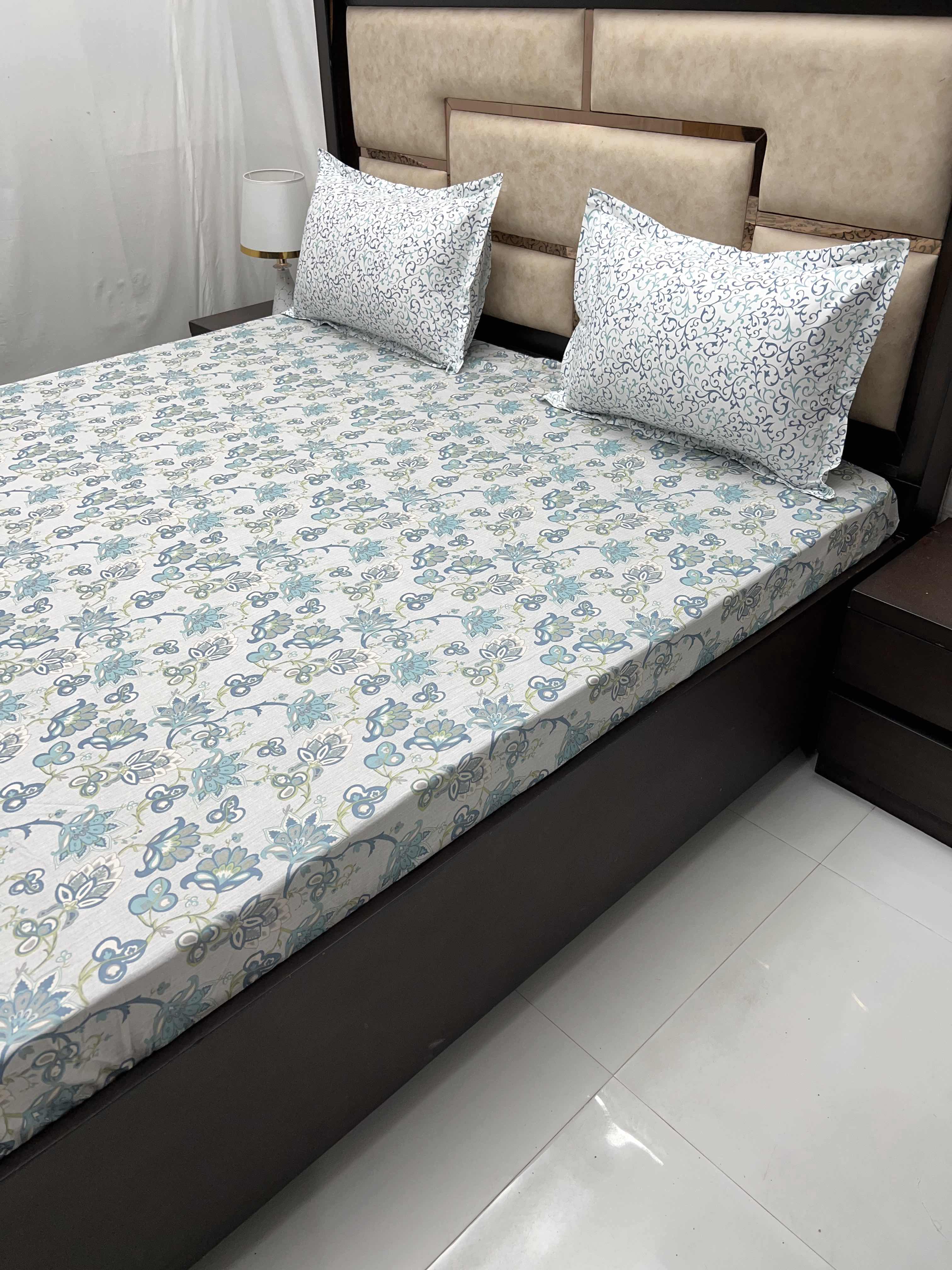 Sapphire Collection Pure Decor Pure Cotton 210 TC King Size Fitted Bedsheet (183X198) with Two Pillow Covers (45X68)