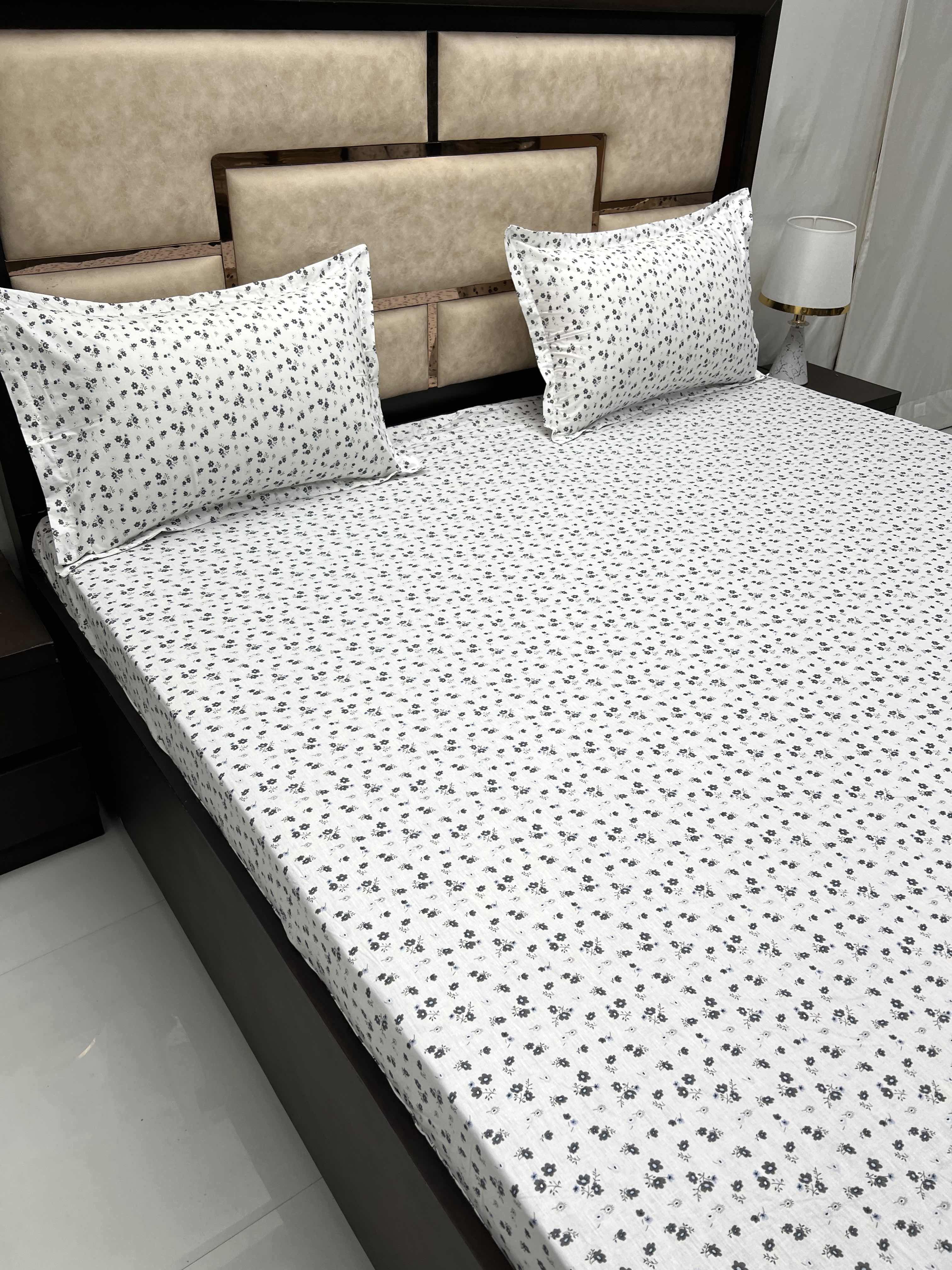Gem Collection Pure Decor Pure Cotton 300 TC King Size Fitted Bedsheet (183X198) with Two Pillow Covers (45X68)