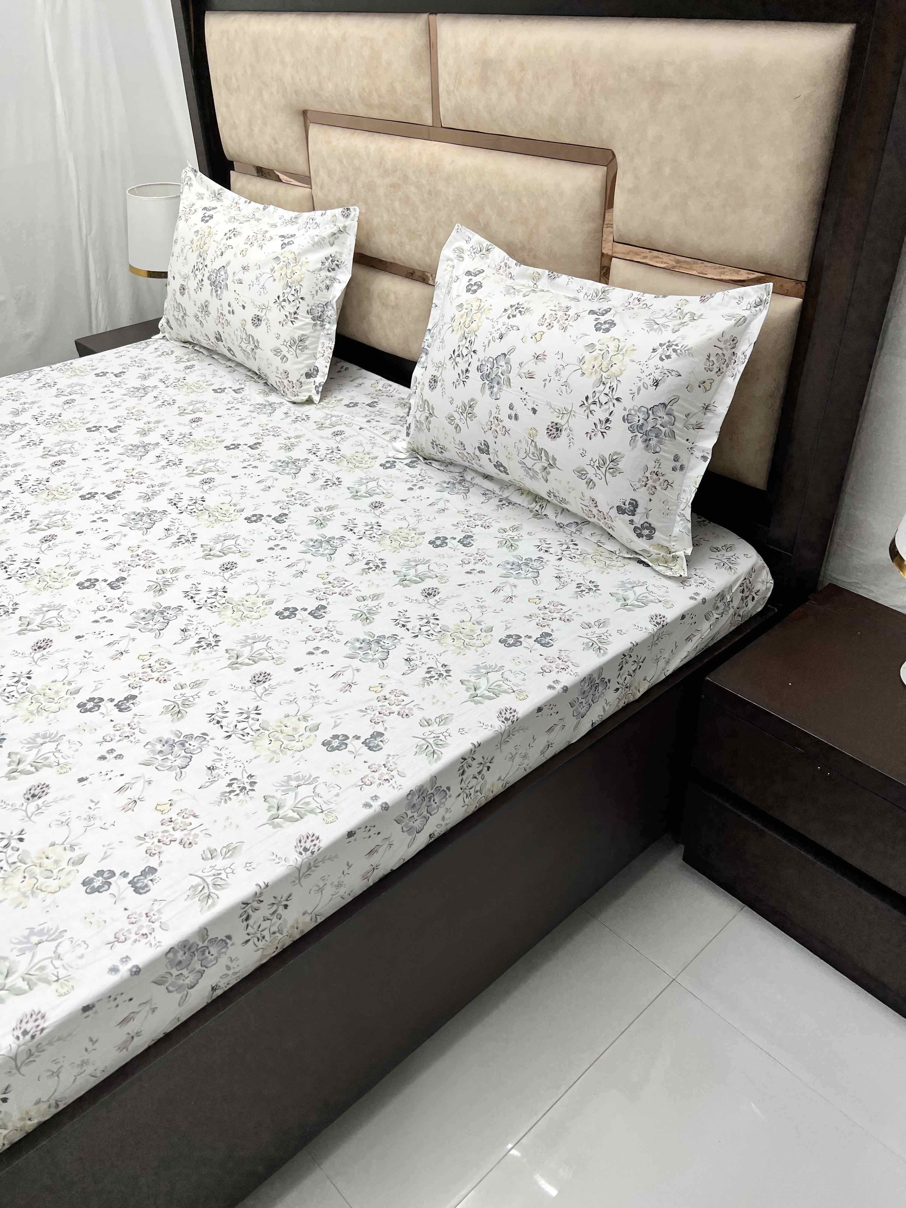 Gem Collection Pure Decor Pure Cotton 300 TC King Size Fitted Bedsheet (183X198) with Two Pillow Covers (45X68)