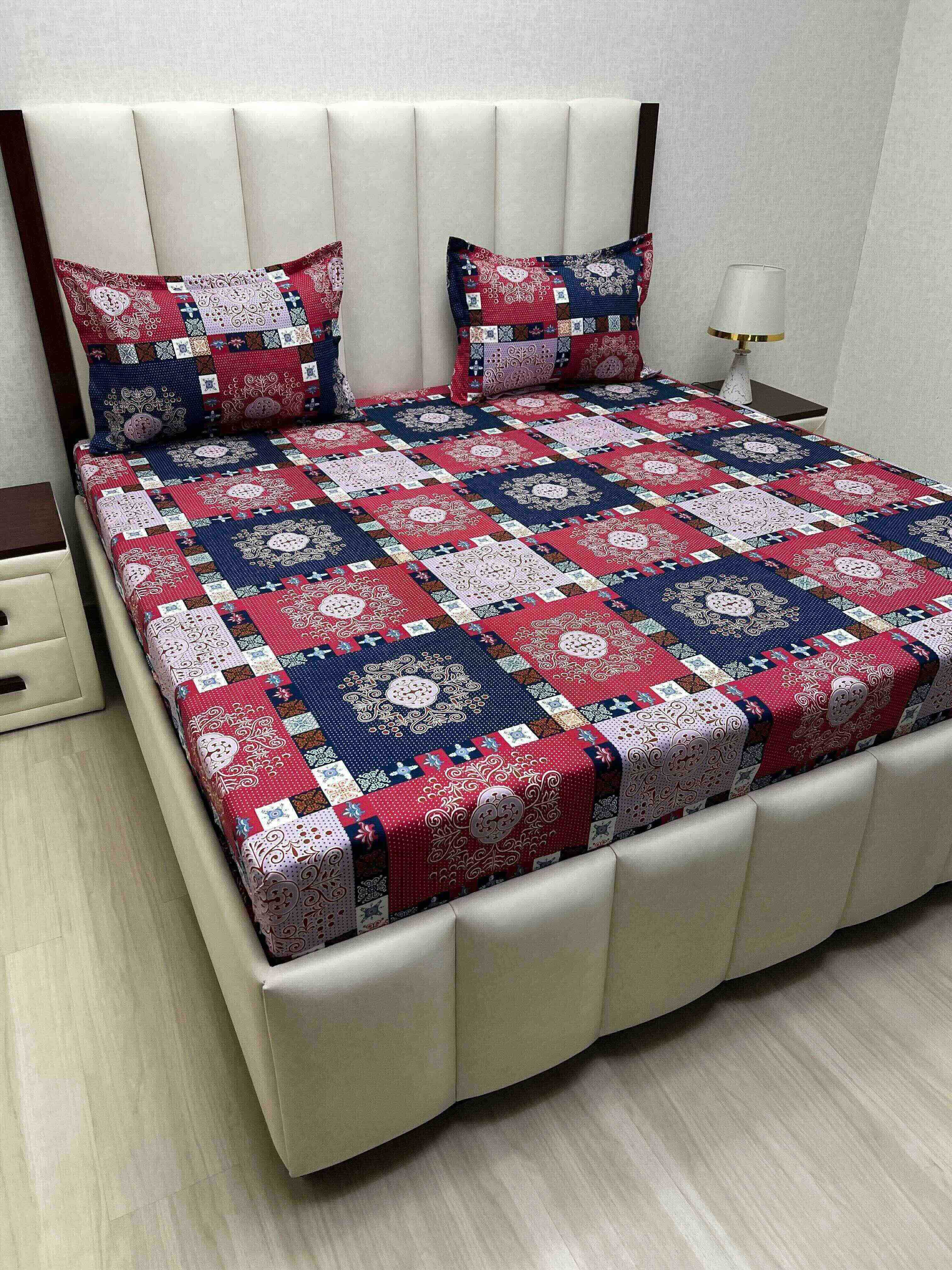 A-3377 - Poly Cotton 130 GSM Queen Size Double Bedsheet (228X254) with Two Pillow Covers (43X68)