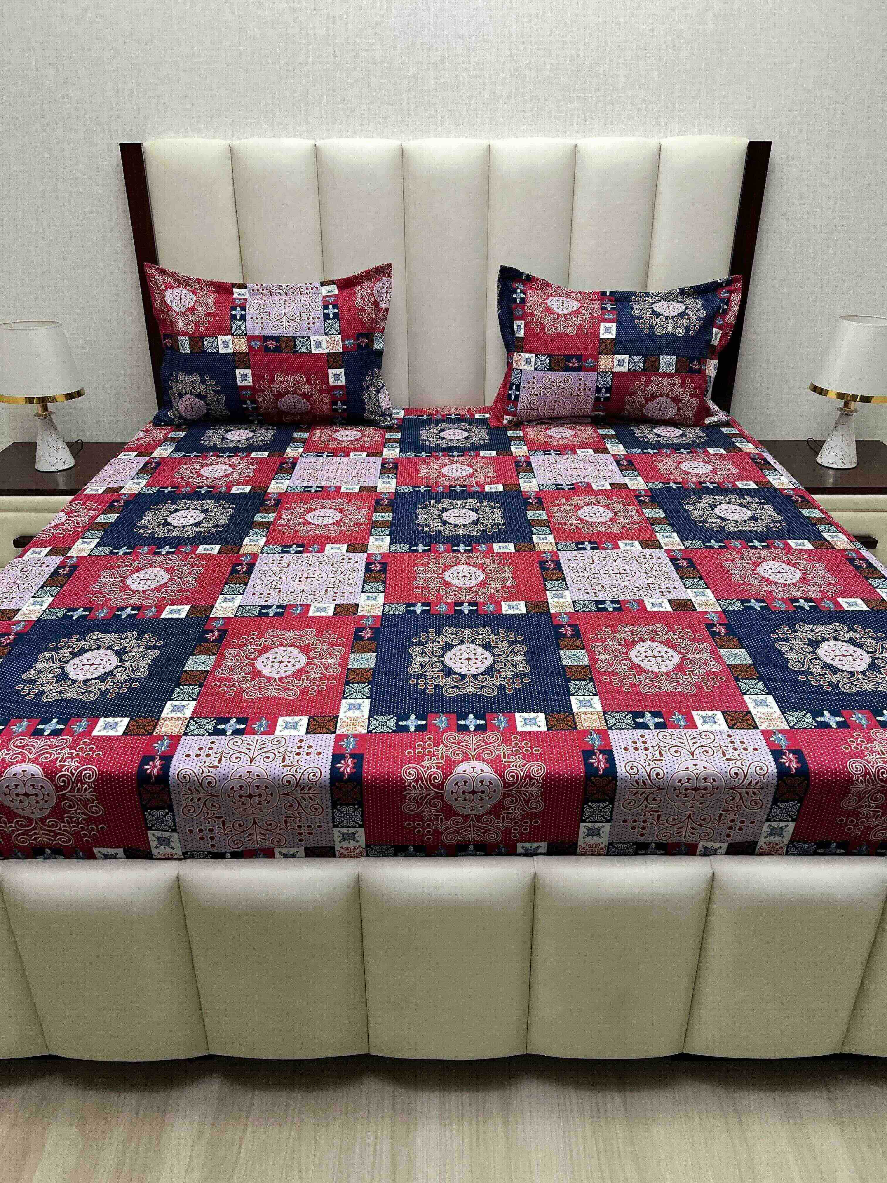 A-3377 - Poly Cotton 130 GSM Queen Size Double Bedsheet (228X254) with Two Pillow Covers (43X68)