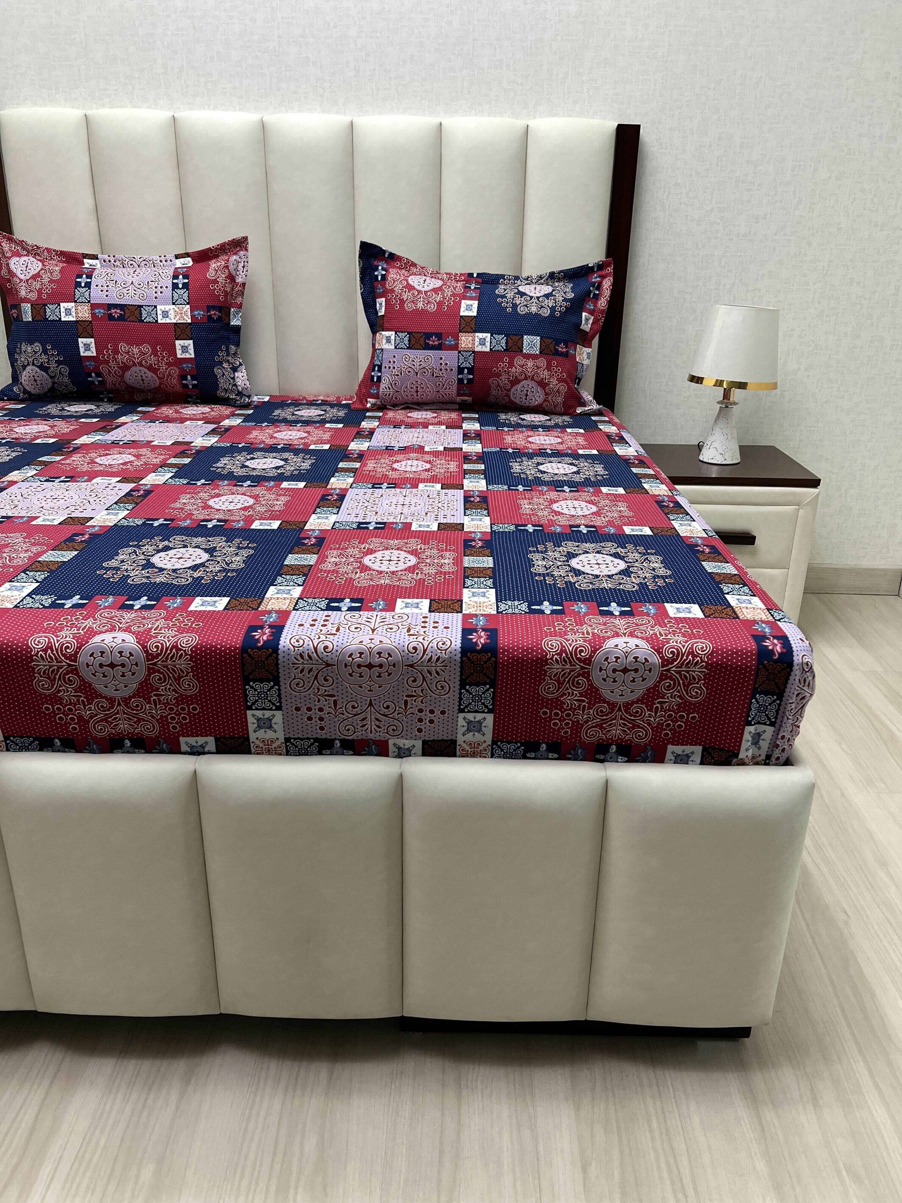A-3377 - Poly Cotton 130 GSM Queen Size Double Bedsheet (228X254) with Two Pillow Covers (43X68)