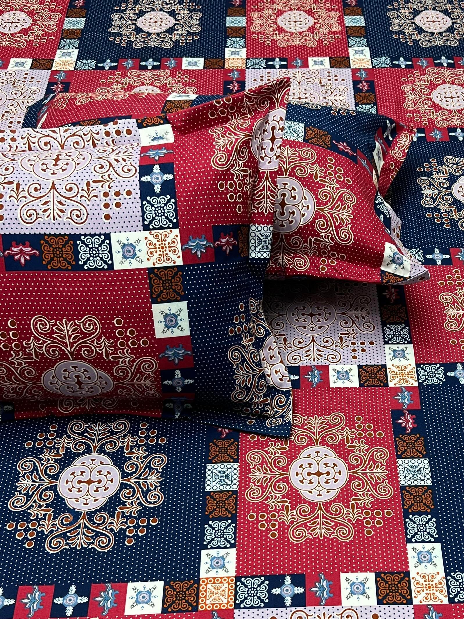 A-3377 - Poly Cotton 130 GSM Queen Size Double Bedsheet (228X254) with Two Pillow Covers (43X68)