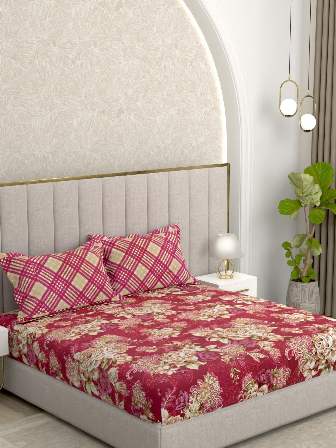 A-3452 - Poly Cotton 130 GSM King Size Double Bedsheet (274X274) with Two Pillow Covers (50X76)