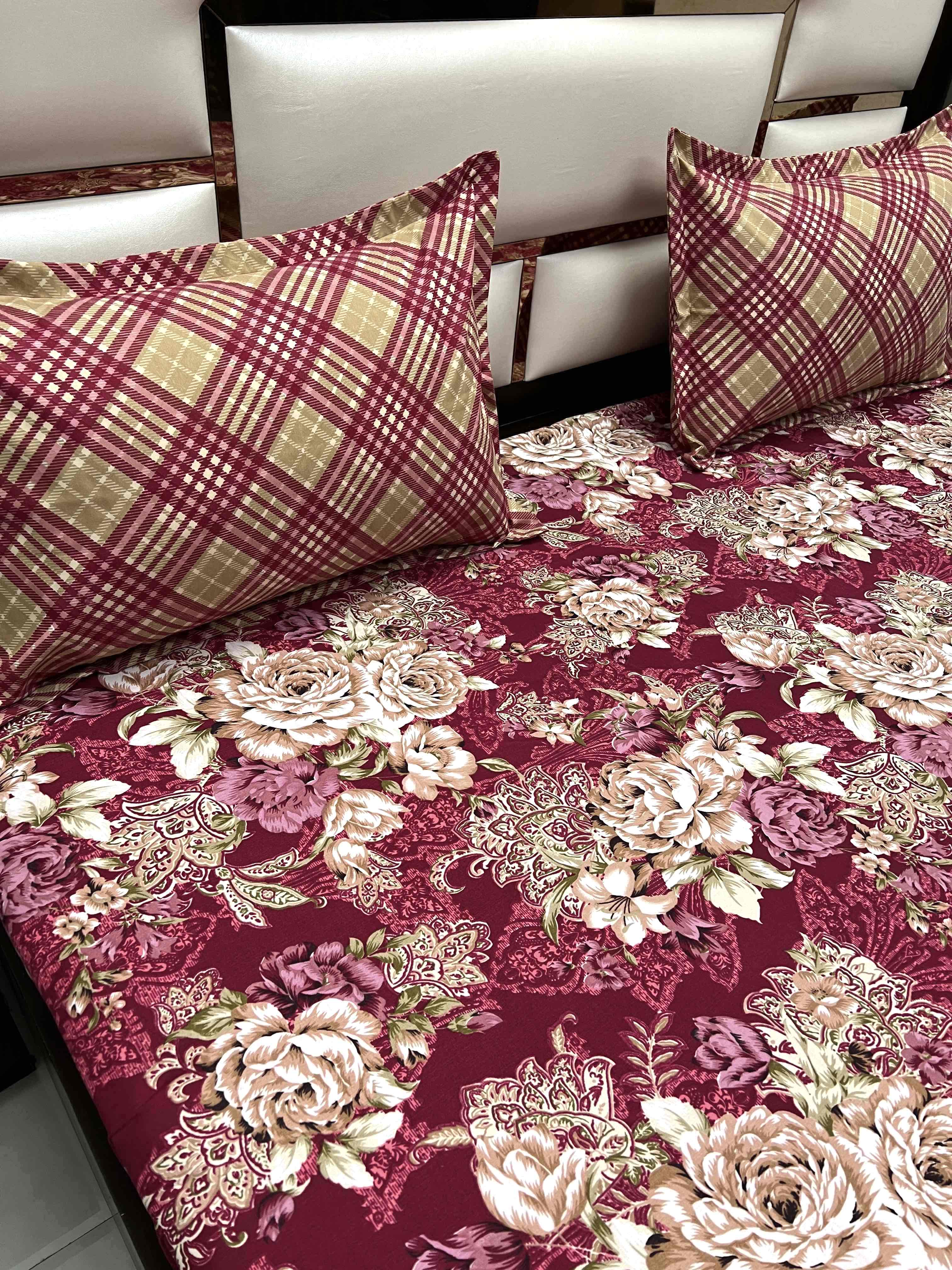 A-3452 - Poly Cotton 130 GSM King Size Double Bedsheet (274X274) with Two Pillow Covers (50X76)