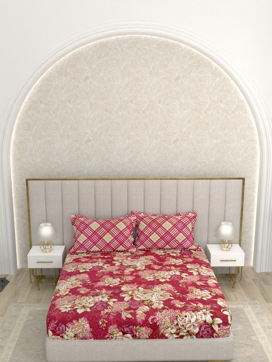 A-3452 - Poly Cotton 130 GSM King Size Double Bedsheet (274X274) with Two Pillow Covers (50X76)