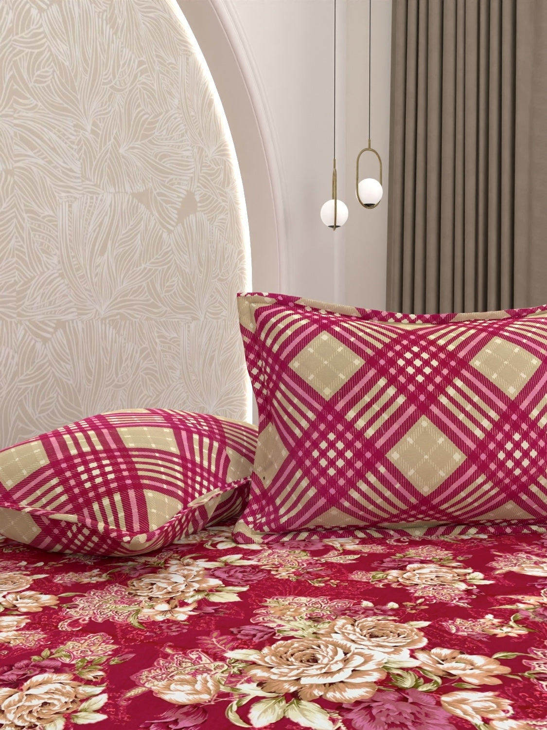 A-3452 - Poly Cotton 130 GSM King Size Double Bedsheet (274X274) with Two Pillow Covers (50X76)