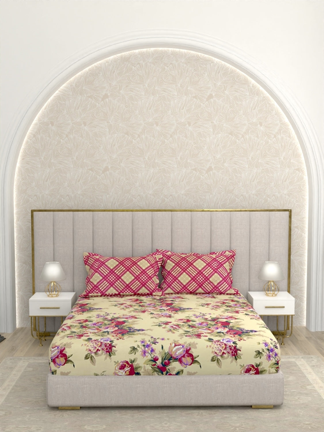 A-3458 - Poly Cotton 130 GSM King Size Double Bedsheet (274X274) with Two Pillow Covers (50X76)