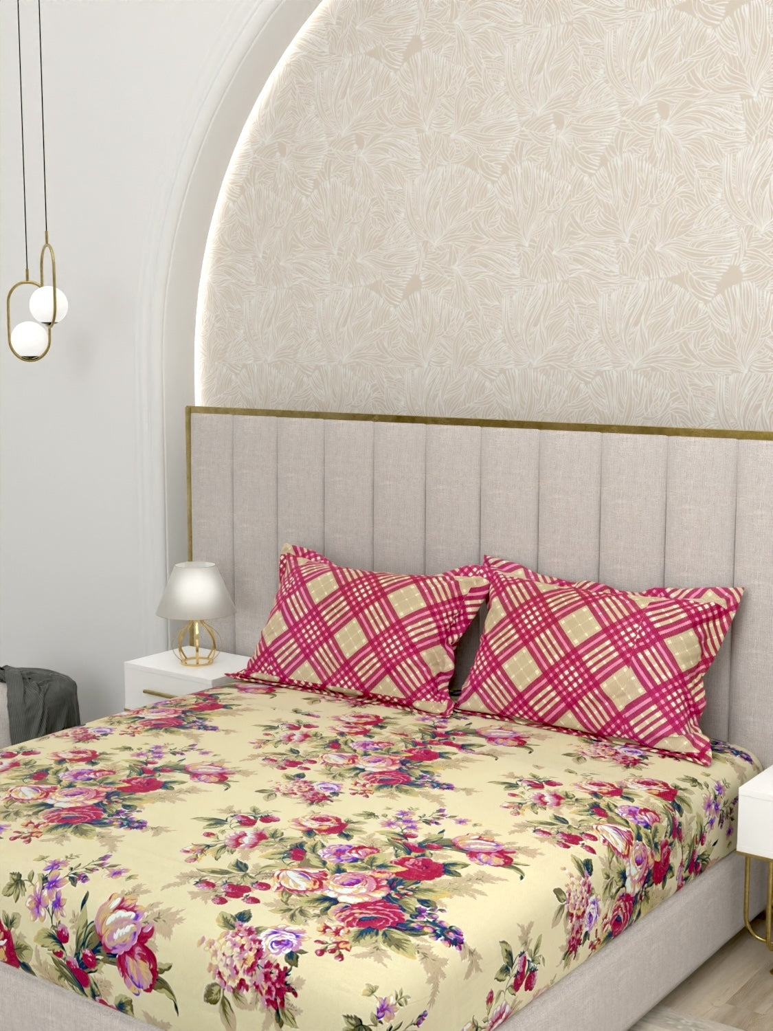 A-3458 - Poly Cotton 130 GSM King Size Double Bedsheet (274X274) with Two Pillow Covers (50X76)