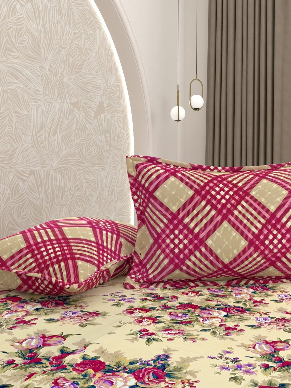 A-3458 - Poly Cotton 130 GSM King Size Double Bedsheet (274X274) with Two Pillow Covers (50X76)