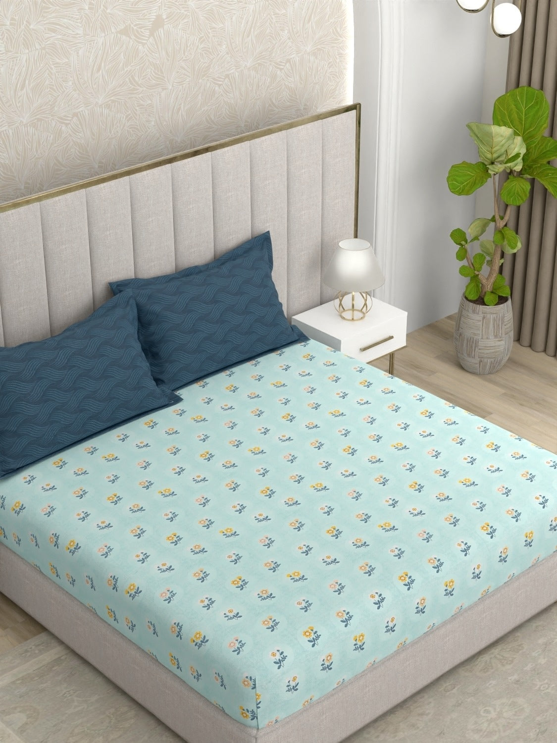 A-3622 - Poly Cotton 130 GSM King Size Double Bedsheet (274X274) with Two Pillow Covers (50X76)