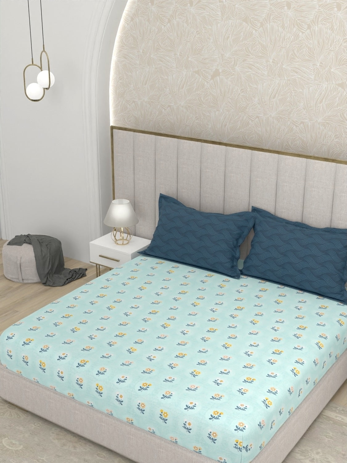 A-3622 - Poly Cotton 130 GSM King Size Double Bedsheet (274X274) with Two Pillow Covers (50X76)