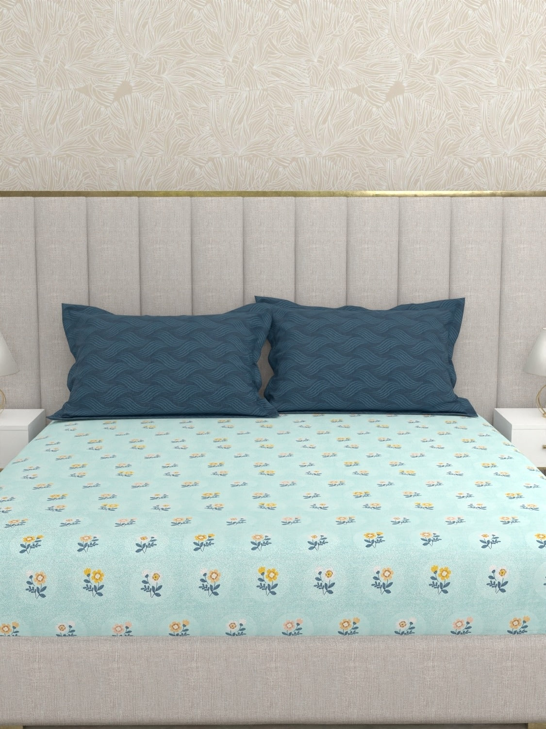 A-3622 - Poly Cotton 130 GSM King Size Double Bedsheet (274X274) with Two Pillow Covers (50X76)