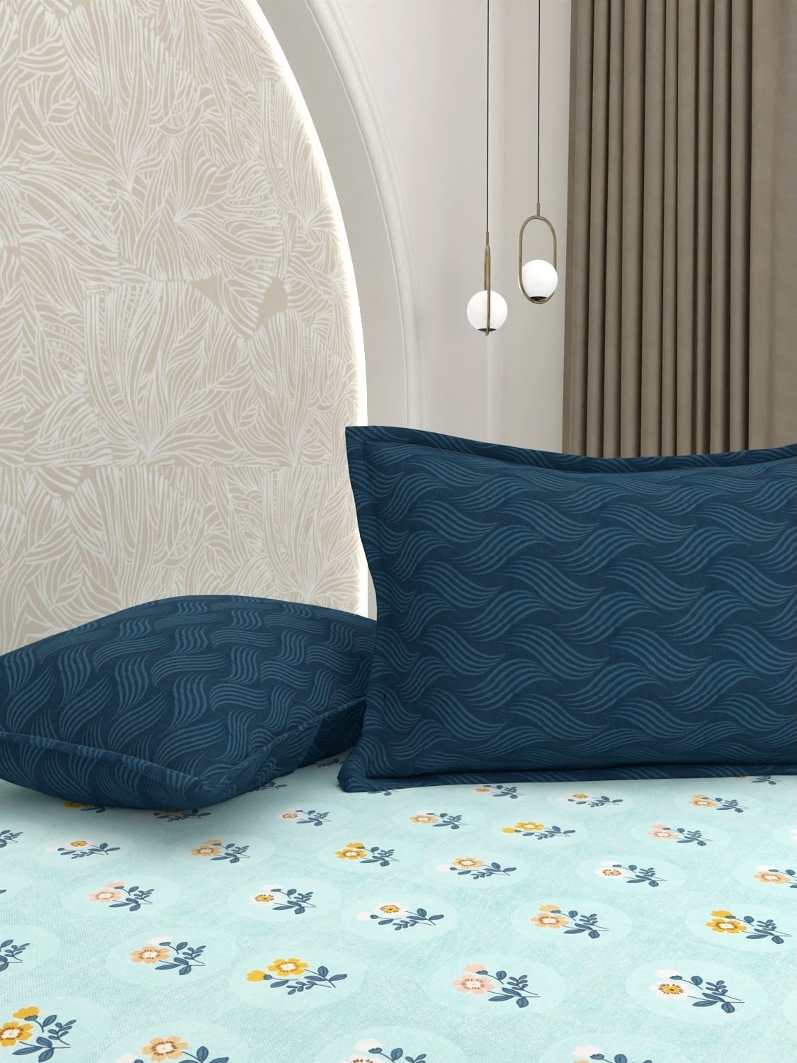 A-3622 - Poly Cotton 130 GSM King Size Double Bedsheet (274X274) with Two Pillow Covers (50X76)