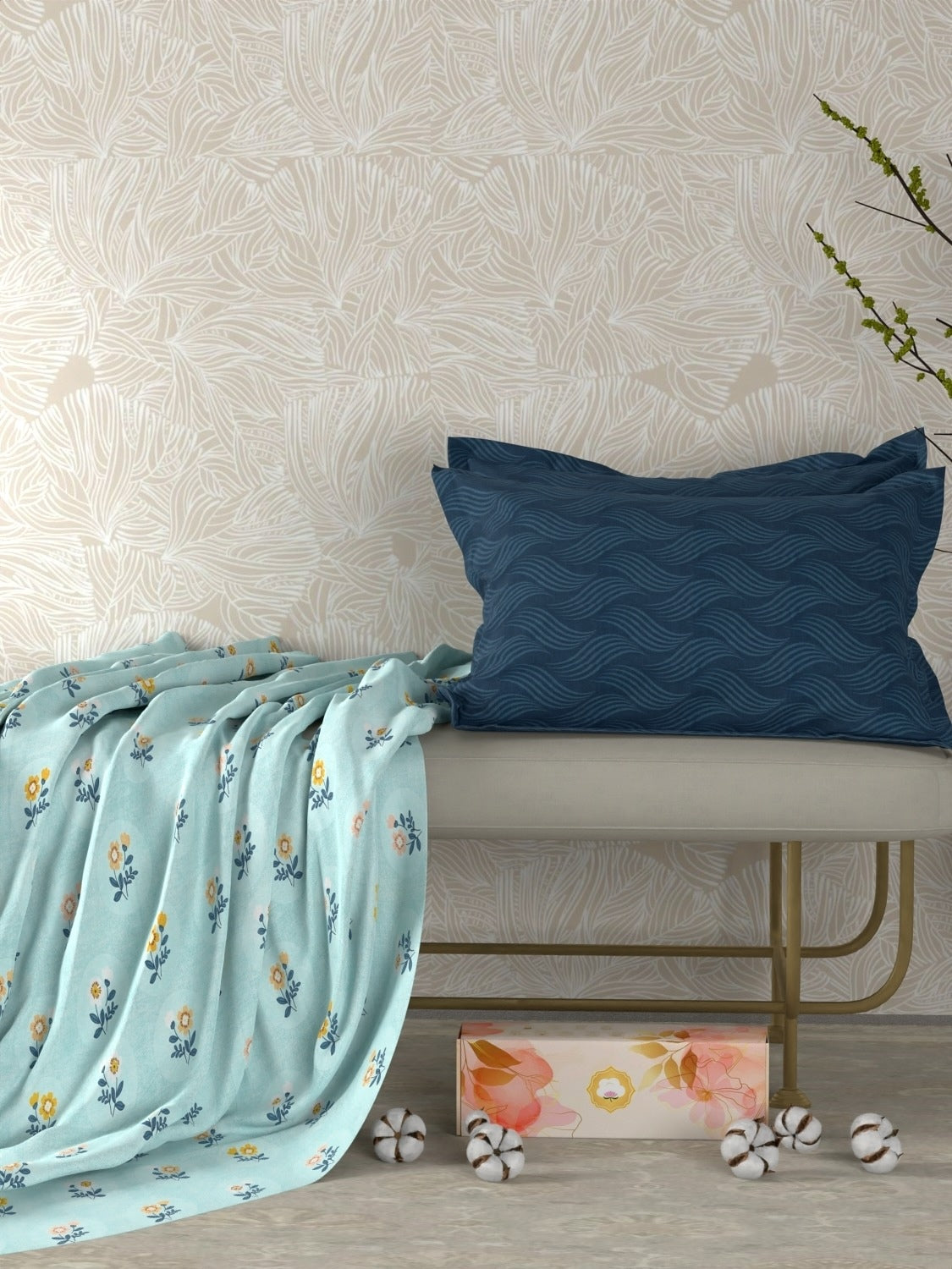 A-3622 - Poly Cotton 130 GSM King Size Double Bedsheet (274X274) with Two Pillow Covers (50X76)