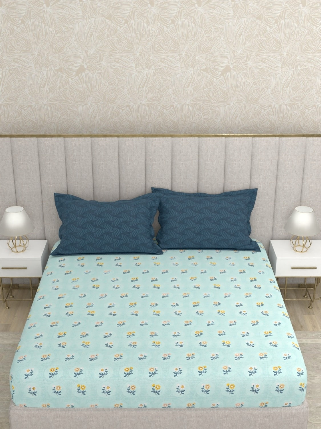 A-3622 - Poly Cotton 130 GSM King Size Double Bedsheet (274X274) with Two Pillow Covers (50X76)