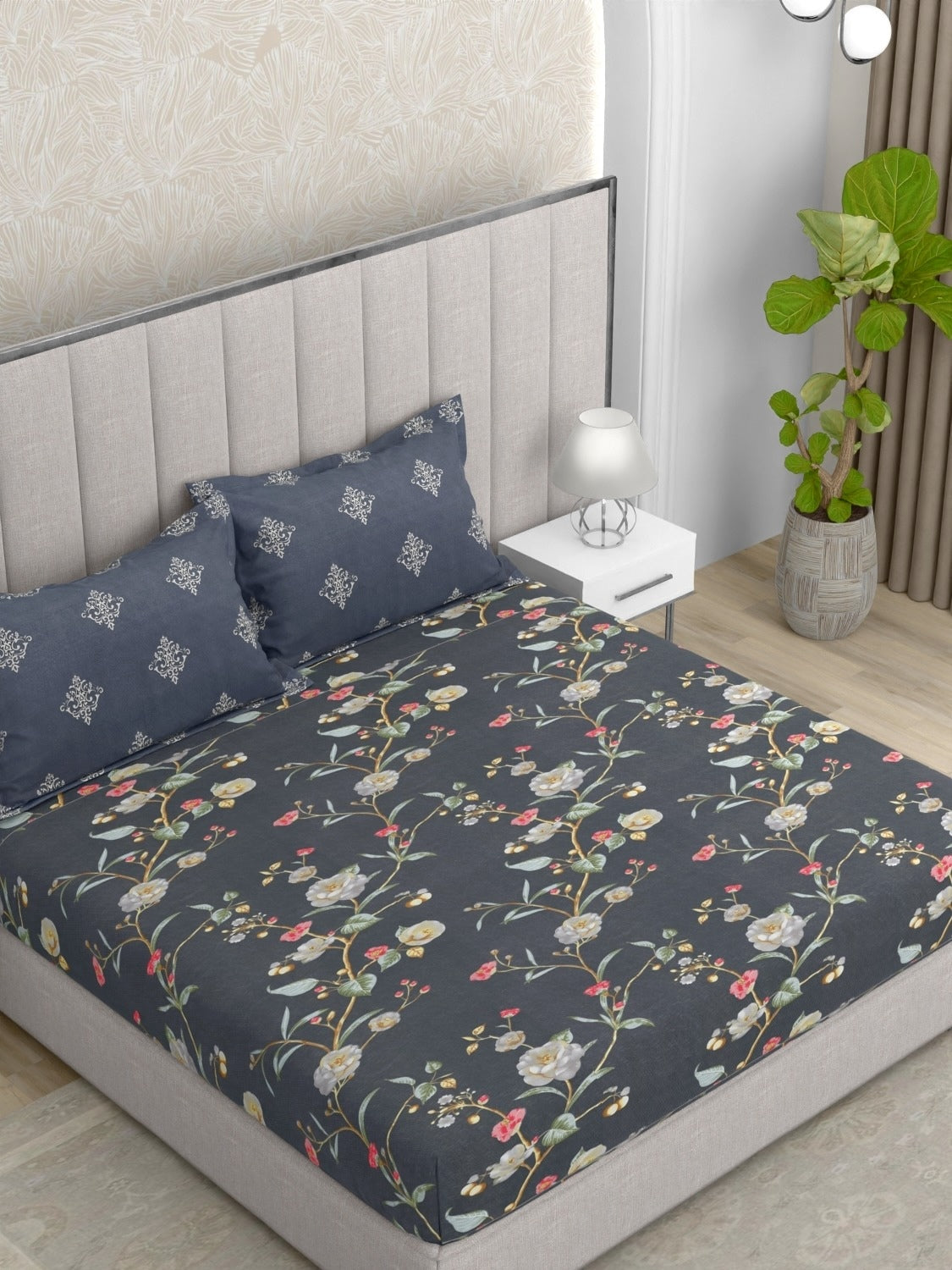 A-3633 - Poly Cotton 130 GSM King Size Double Bedsheet (274X274) with Two Pillow Covers (50X76)