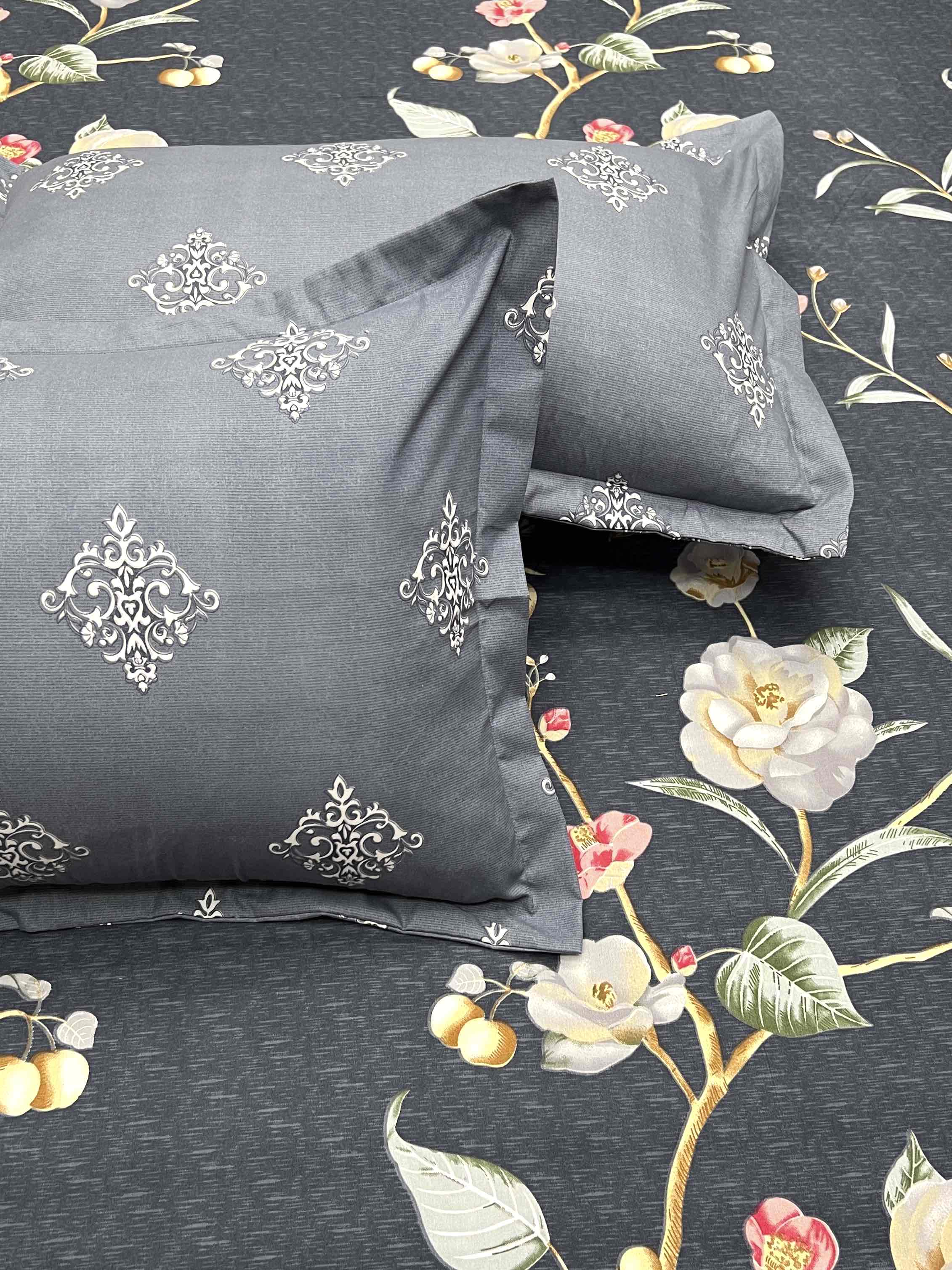 A-3633 - Poly Cotton 130 GSM King Size Double Bedsheet (274X274) with Two Pillow Covers (50X76)
