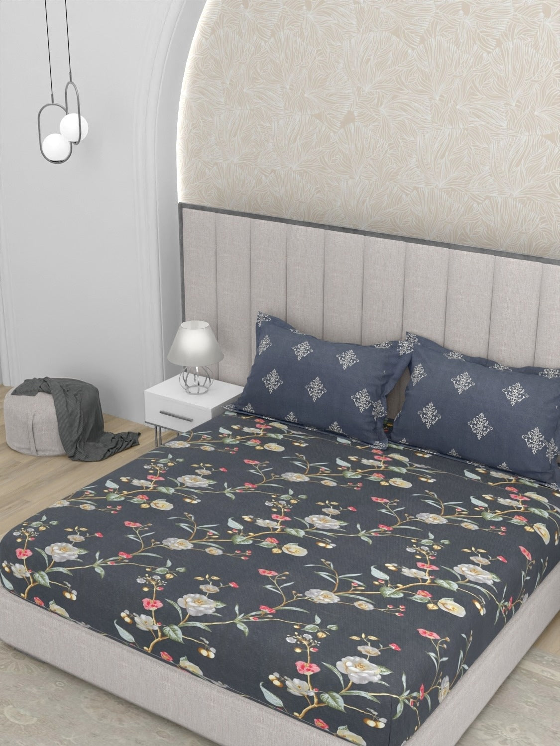 A-3633 - Poly Cotton 130 GSM King Size Double Bedsheet (274X274) with Two Pillow Covers (50X76)