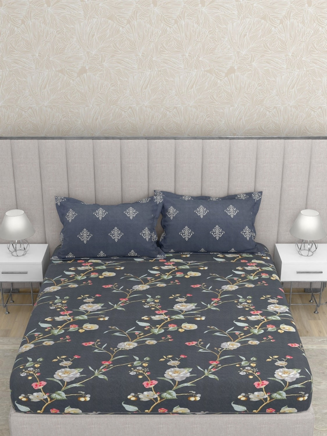 A-3633 - Poly Cotton 130 GSM King Size Double Bedsheet (274X274) with Two Pillow Covers (50X76)