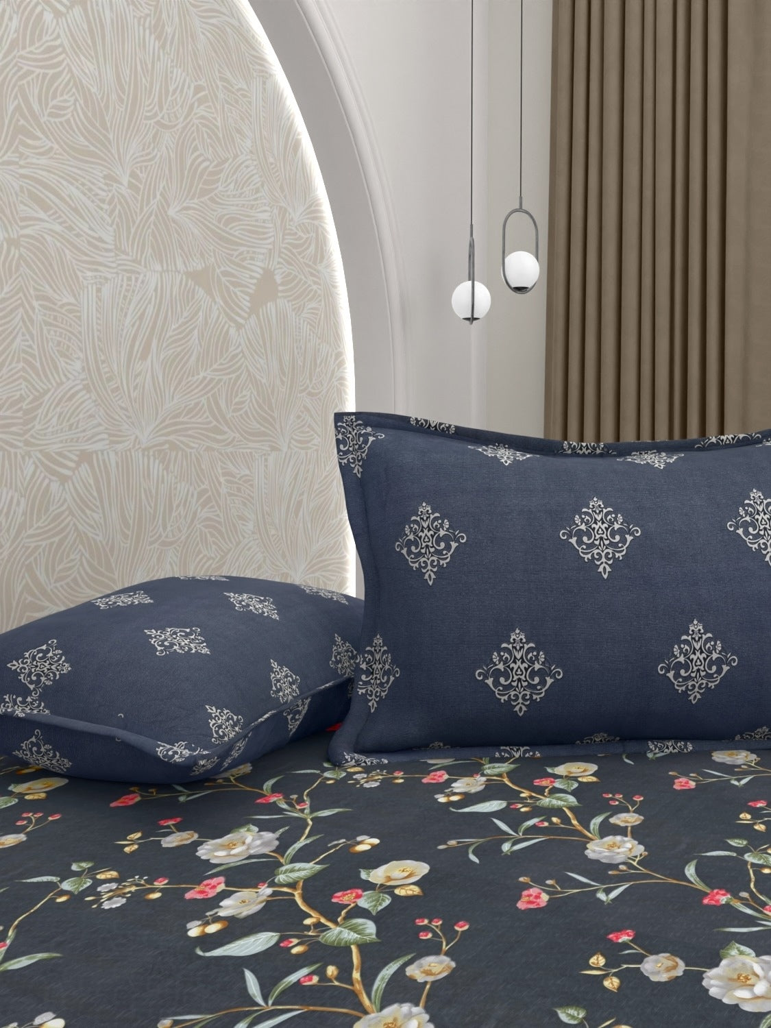 A-3633 - Poly Cotton 130 GSM King Size Double Bedsheet (274X274) with Two Pillow Covers (50X76)