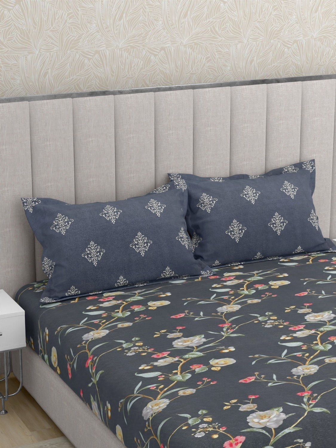 A-3633 - Poly Cotton 130 GSM King Size Double Bedsheet (274X274) with Two Pillow Covers (50X76)