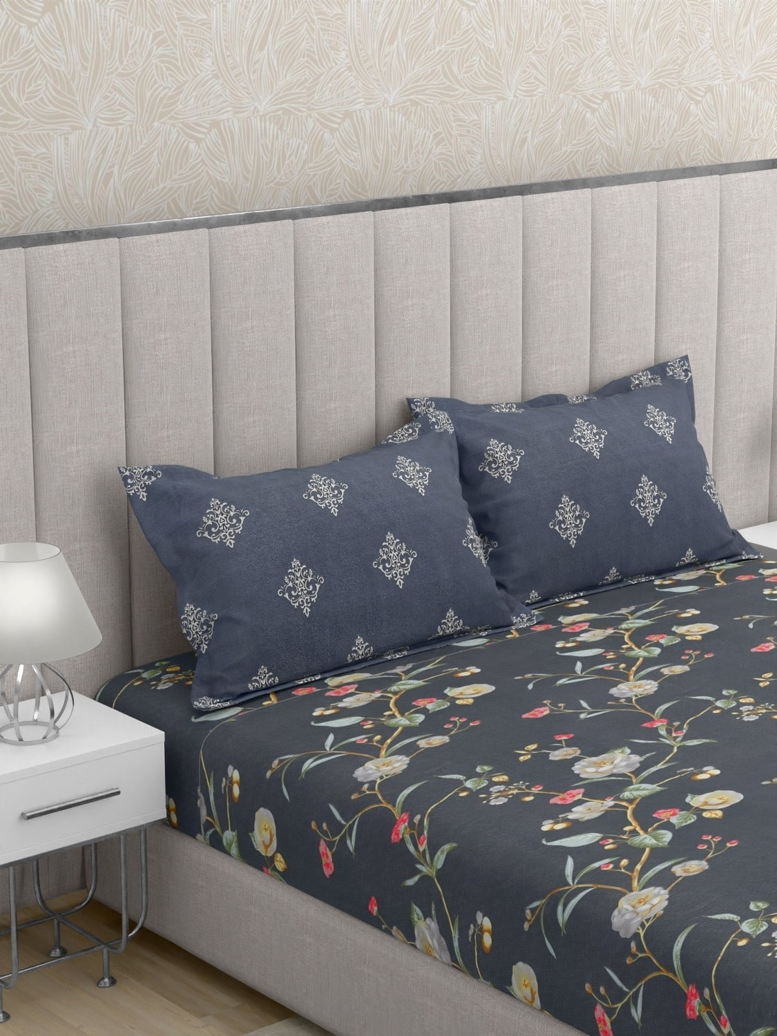 A-3633 - Poly Cotton 130 GSM King Size Double Bedsheet (274X274) with Two Pillow Covers (50X76)