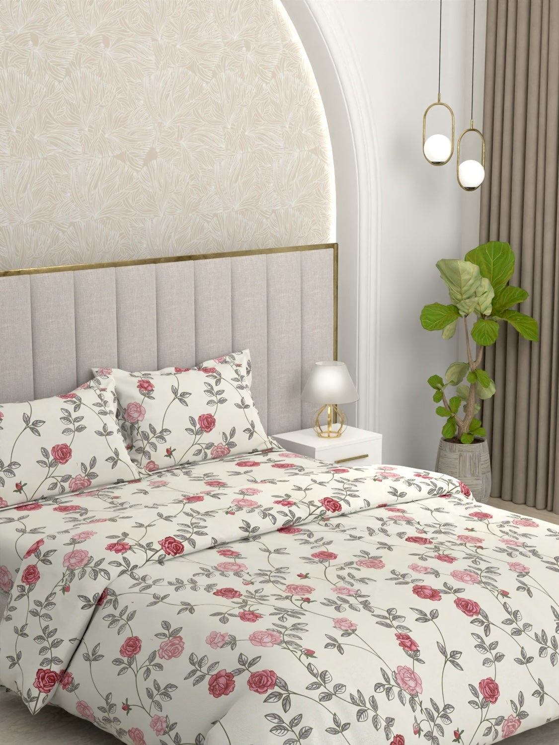 A-3666 - Microfiber 130 GSM King Size Reversible Double Bed Comforter (221X246) with Microfiber 130 GSM Queen Size Bedsheet (228X254) for Double Bed with 2 Pillow Covers (43X68)