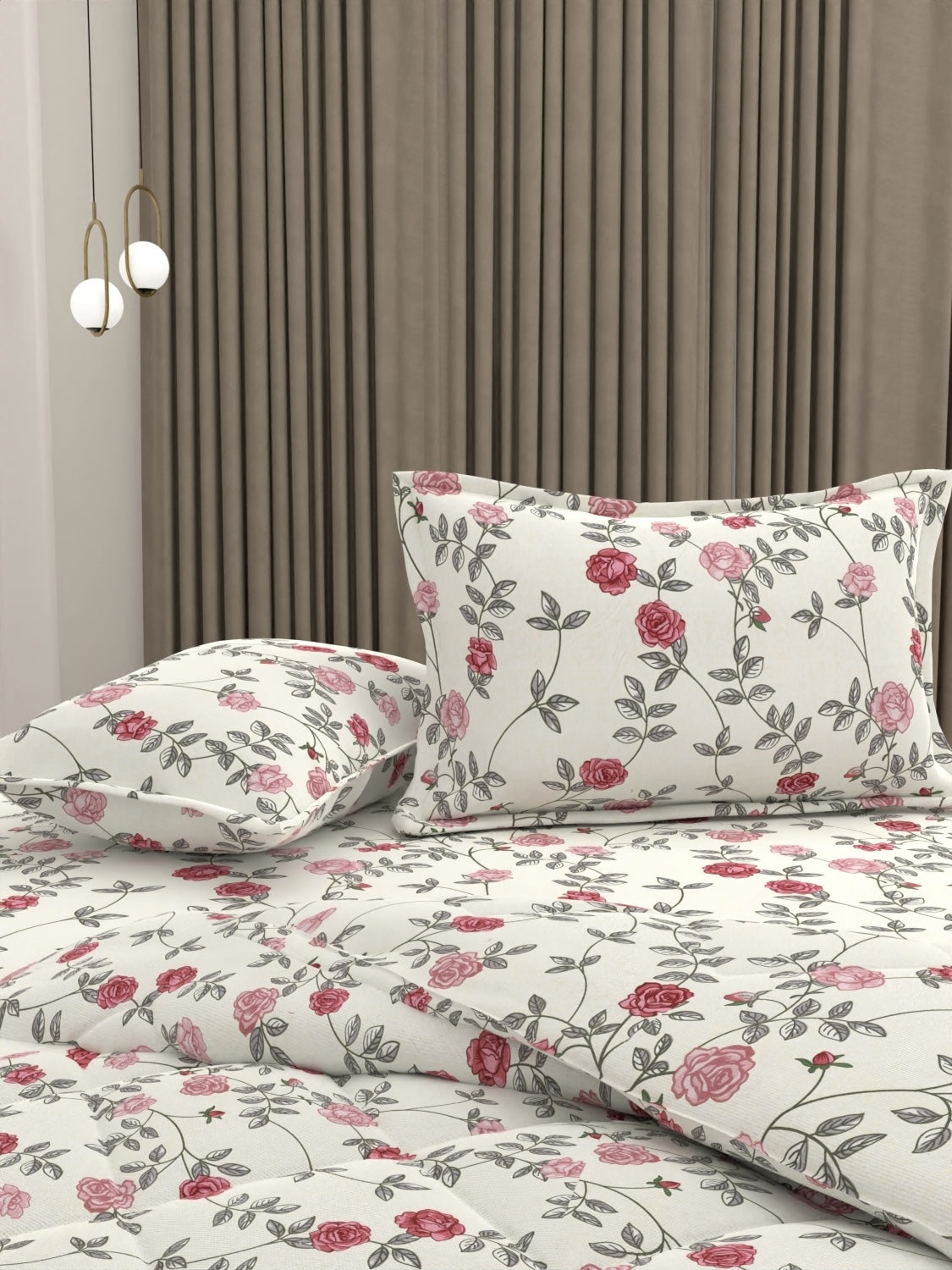 A-3666 - Microfiber 130 GSM King Size Reversible Double Bed Comforter (221X246) with Microfiber 130 GSM Queen Size Bedsheet (228X254) for Double Bed with 2 Pillow Covers (43X68)