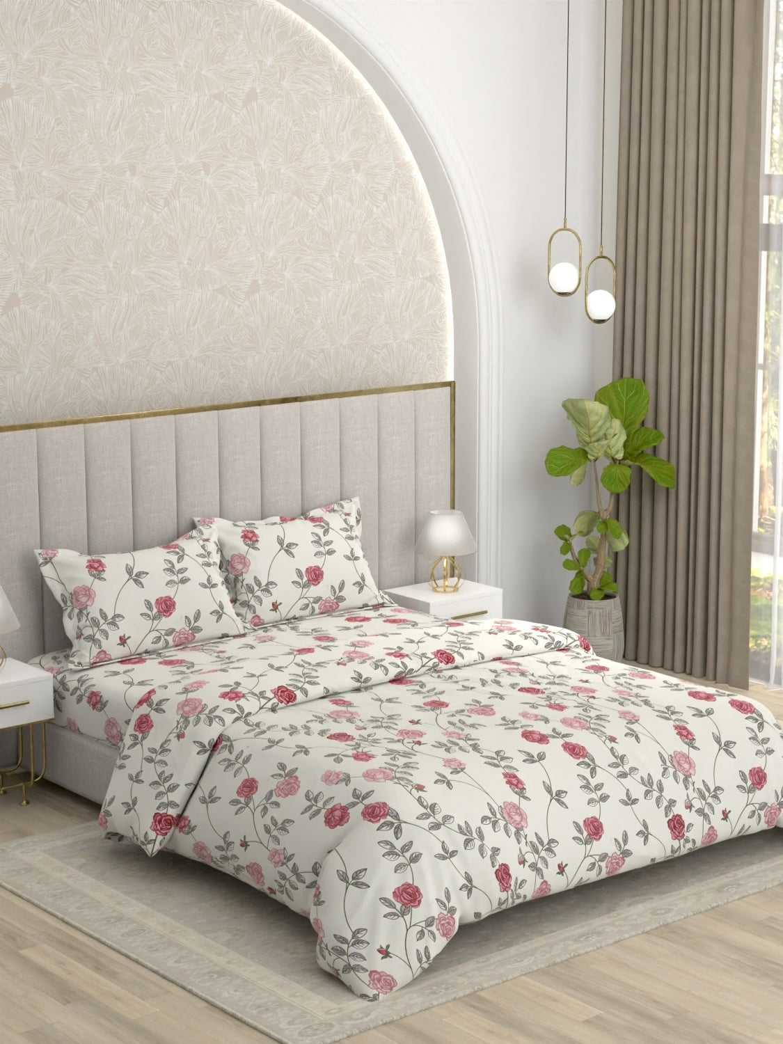 A-3666 - Microfiber 130 GSM King Size Reversible Double Bed Comforter (221X246) with Microfiber 130 GSM Queen Size Bedsheet (228X254) for Double Bed with 2 Pillow Covers (43X68)