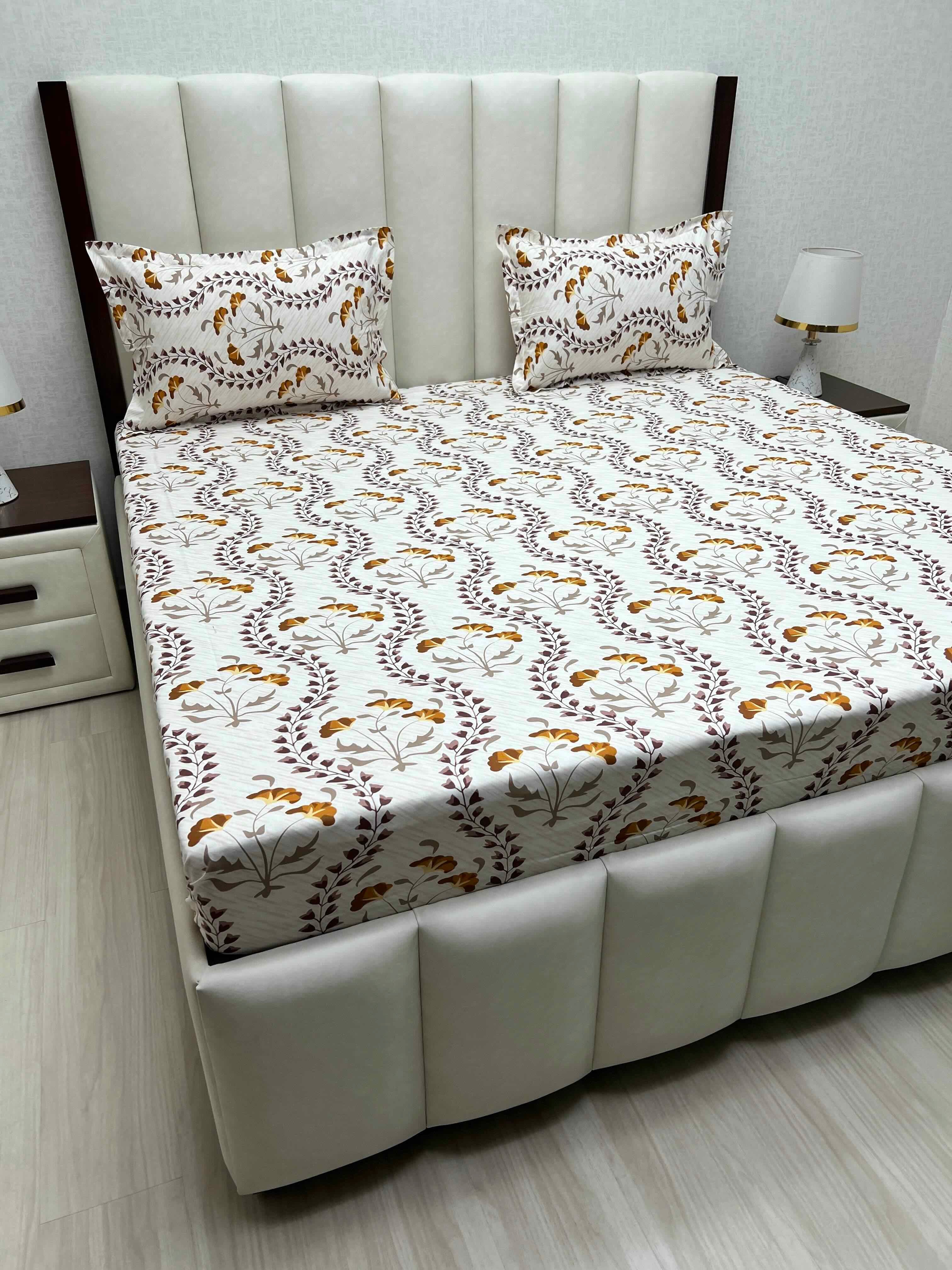 A-3738 - Pure Cotton 180 TC Super King Size Double Bedsheet (274X304) with Two Pillow Covers (50X76)